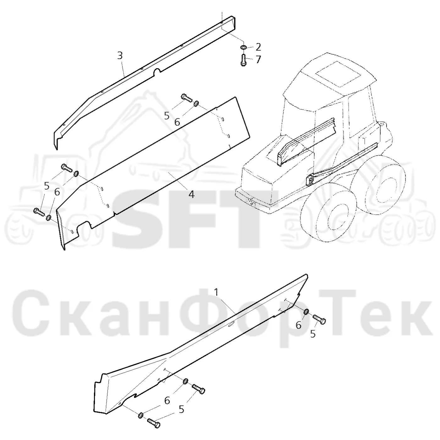 Схема: Valmet / Форвардер / Valmet 840.3 / Valmet 840.3 Ch. 311174- / Valmet 840.3 Ch. 311174- / Каталог запасных частей / шасси / Капоты и крышки / Защитные крышки под кабиной