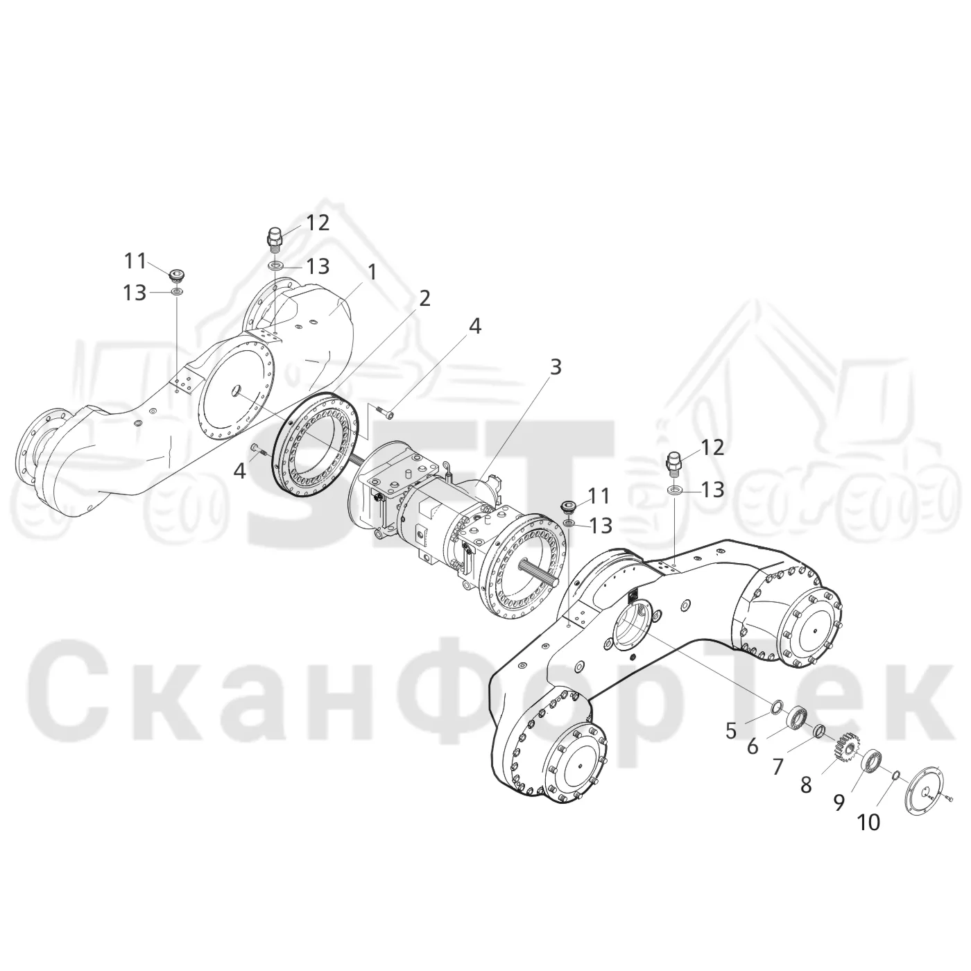 Схема: Valmet / Форвардер / Valmet 860.3 / Valmet 860.3 / Каталог запасных частей / Коробка передач / Мост каретки / каретки