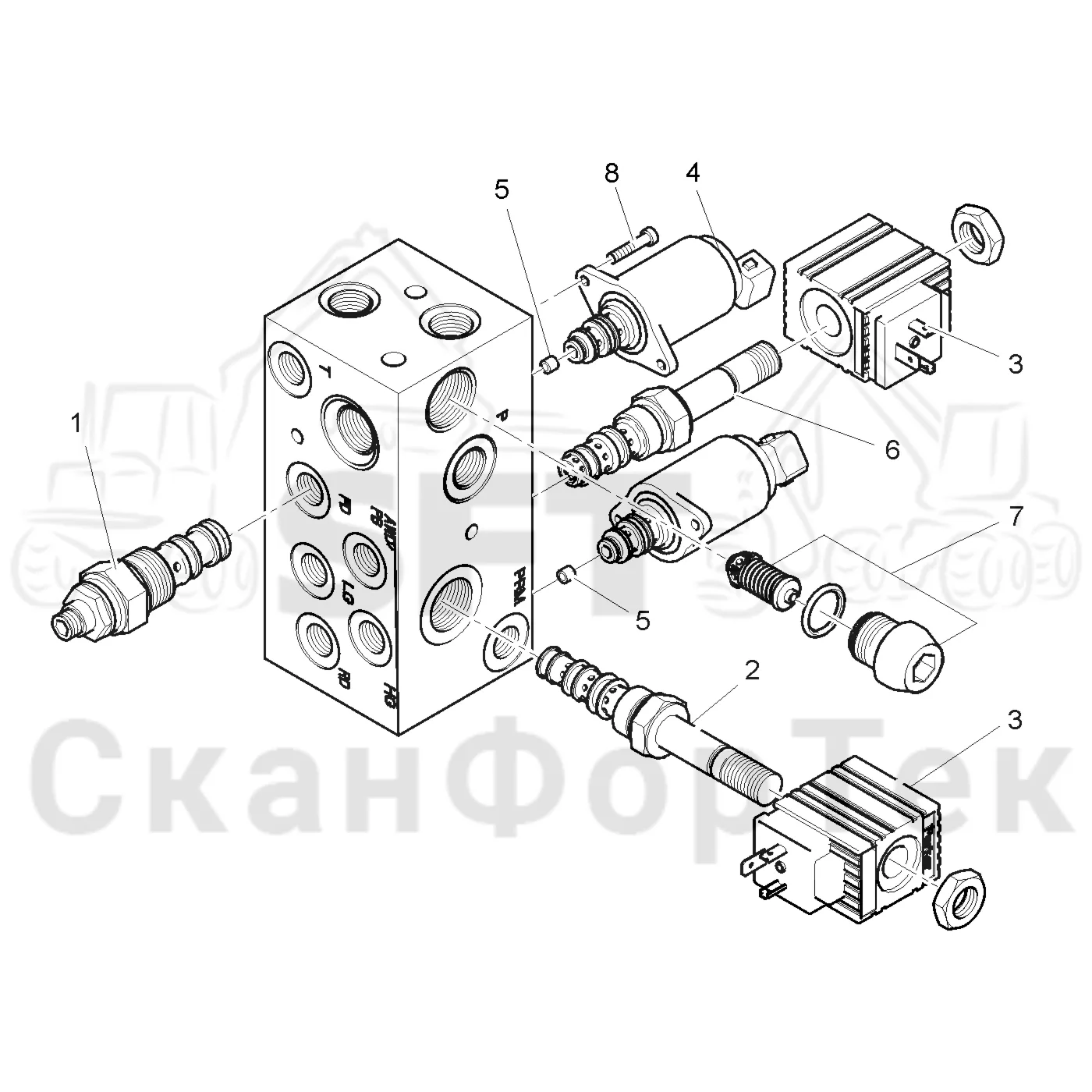 Схема: Komatsu / Лесозаготовительные машины / 941.1 / Каталог запасных частей / Гидравлика / Клапан обслуживания / Клапан обслуживания / Запасные части клапана обслуживания