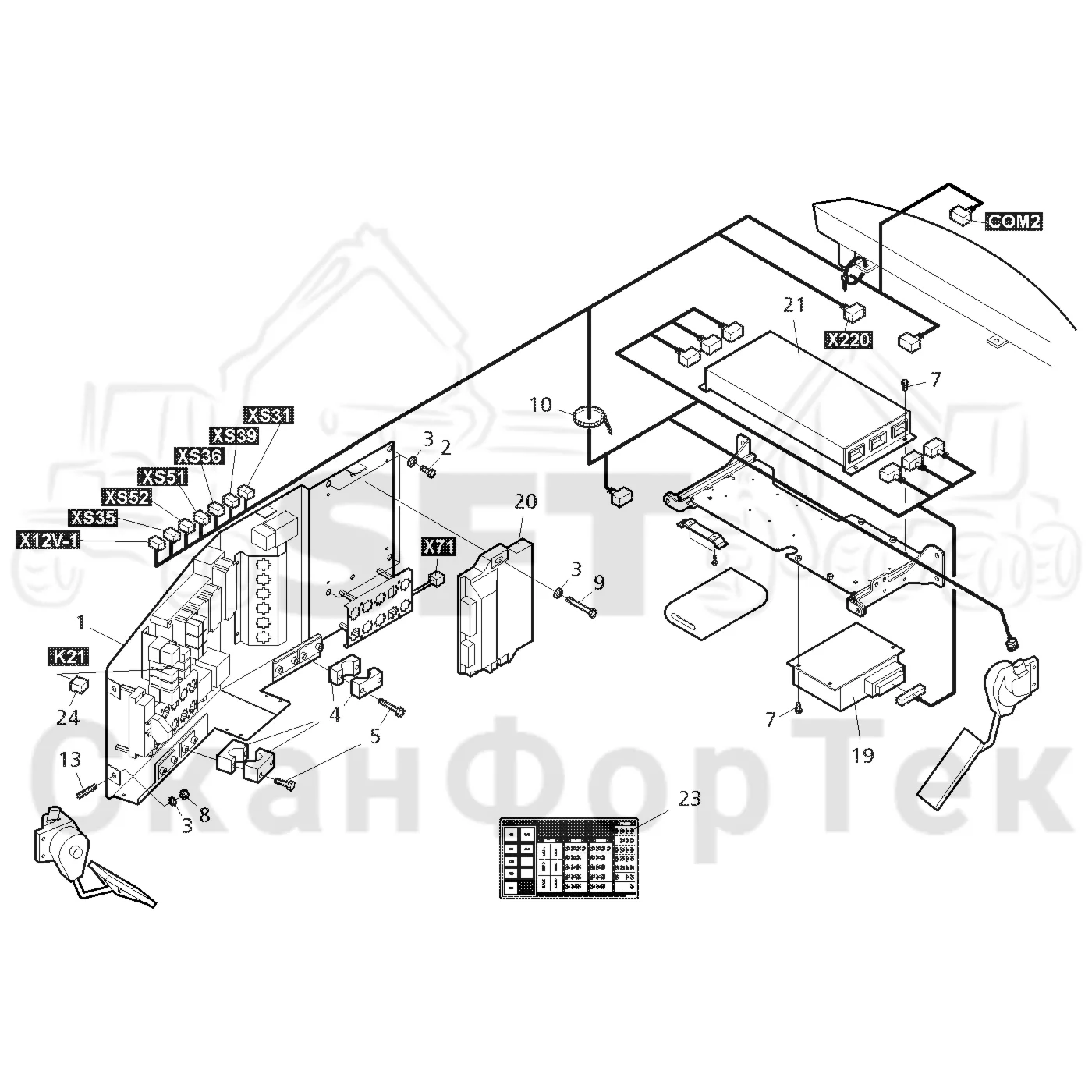 Схема: Valmet / Форвардер / Valmet 860.3 / Valmet 860.3 / Каталог запасных частей / Кабина / Электрический / Комплект электрооборудования кабины