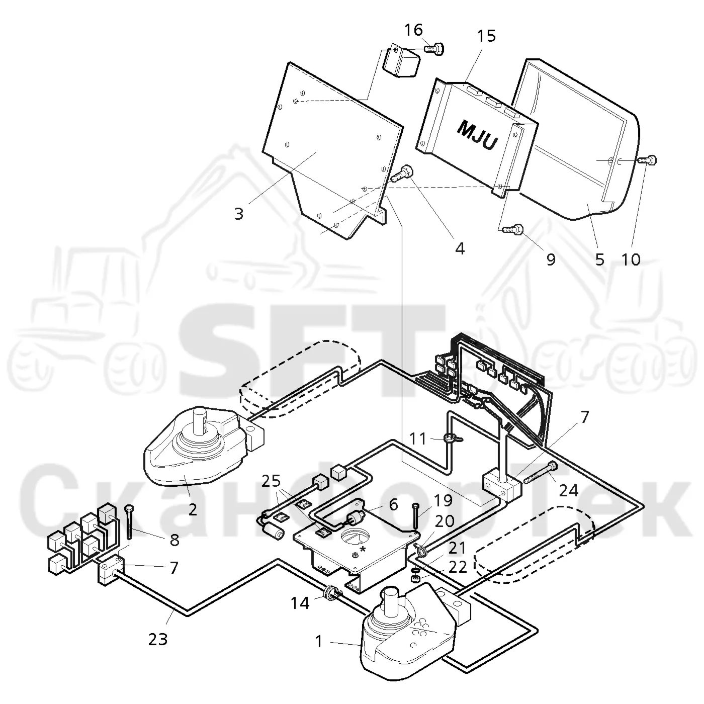 Схема: Valmet / Форвардер / Valmet 840.3 / Valmet 840.3 Ch. 311174- / Valmet 840.3 Ch. 311174- / Каталог запасных частей / Система управления / Регулятор / Электрический набор Малогабаритные рычаги