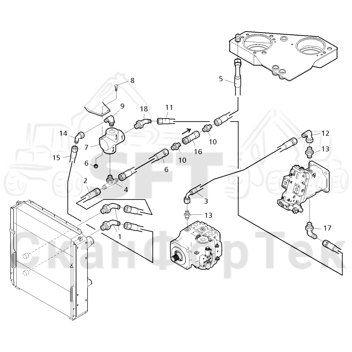 Схема: Valmet / Форвардер / Valmet 840.3 / Valmet 840.3 Ch. -311173 / Valmet 840.3 Ch. -311173 / Каталог запасных частей / Гидравлика / Система охлаждения масла / Охлаждение смазочного масла для гидравлических систем