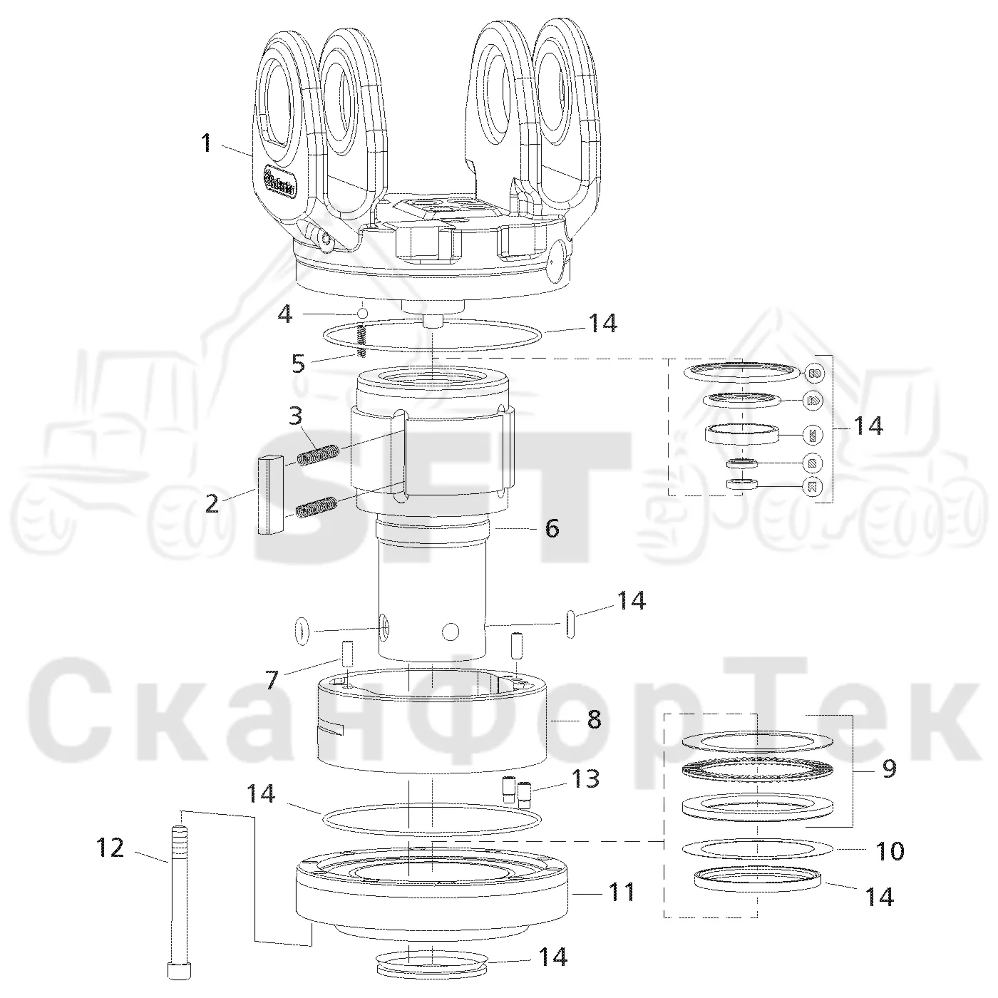 Схема: Valmet / Форвардер / Valmet 840.2 / Valmet 840.2 Ch. -211120 / Valmet 840.2 Ch. -211120 / Каталог запасных частей / Оборудование захвата / Поворотные устройства / Поворотное устройство G 101 P