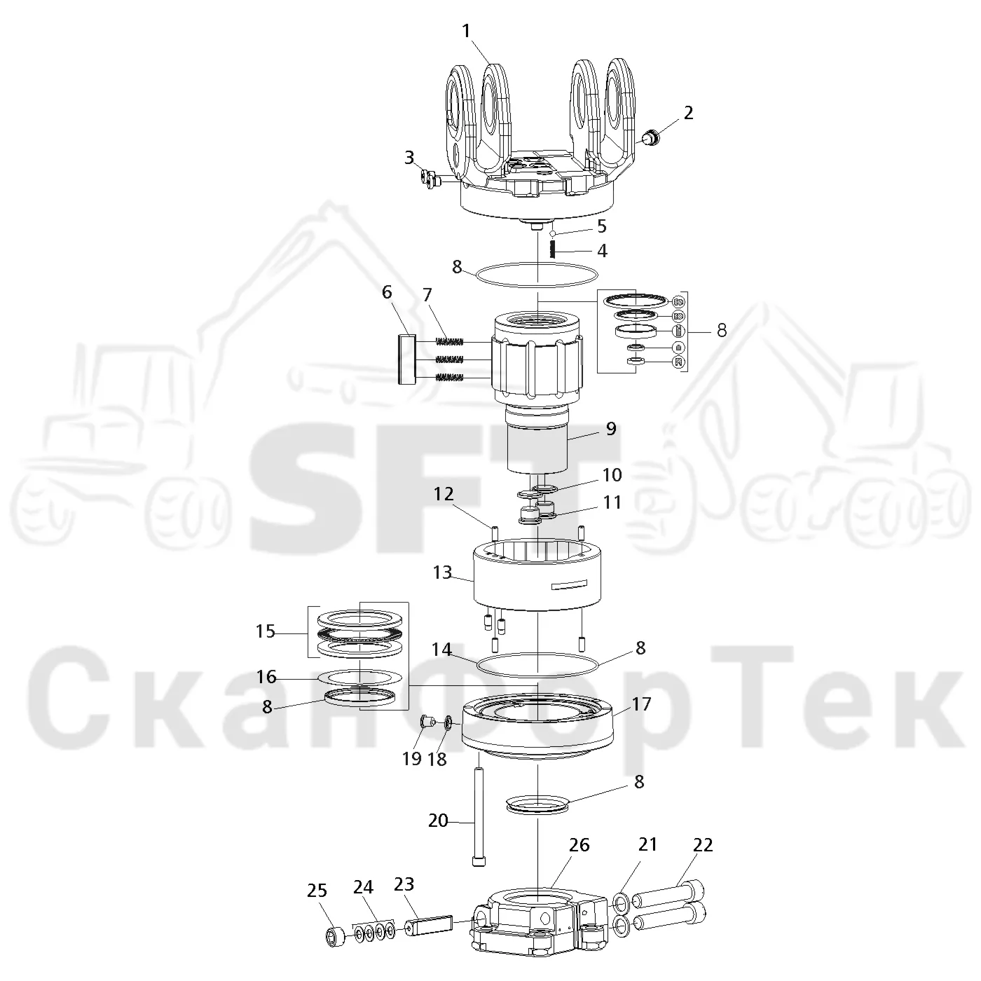 Схема: Valmet / Форвардер / Valmet 890.2 / Valmet 890.2 / Каталог запасных частей / Оборудование захвата / Поворотные устройства / Поворотное устройство G 141 AP