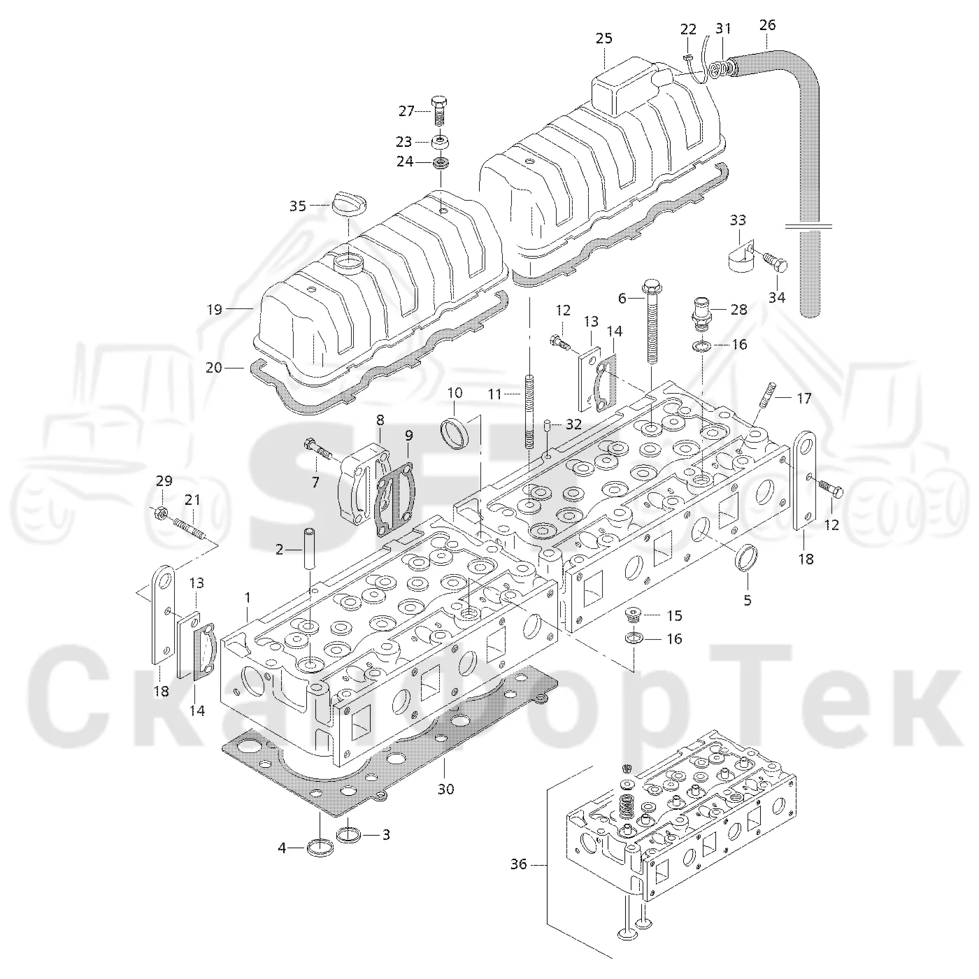 Схема: Valmet / Форвардер / Valmet 890.2 / Valmet 890.2 / Каталог запасных частей / Двигатель / Блок двигателя / Головка цилиндра