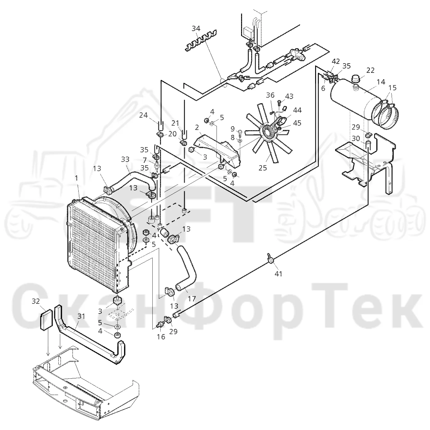 Схема: Valmet / Форвардер / Valmet 890.2 / Valmet 890.2 / Каталог запасных частей / Двигатель / Система охлаждения / Система охлаждения двигателя