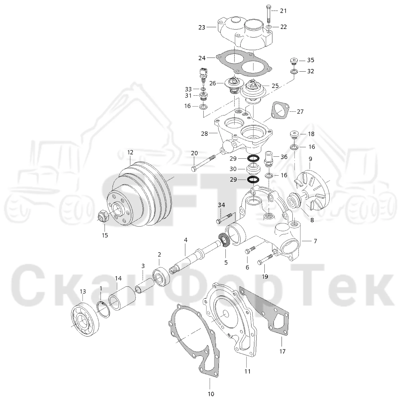 Схема: Valmet / Форвардер / Valmet 890.2 / Valmet 890.2 / Каталог запасных частей / Двигатель / Система охлаждения / Насос хладагента