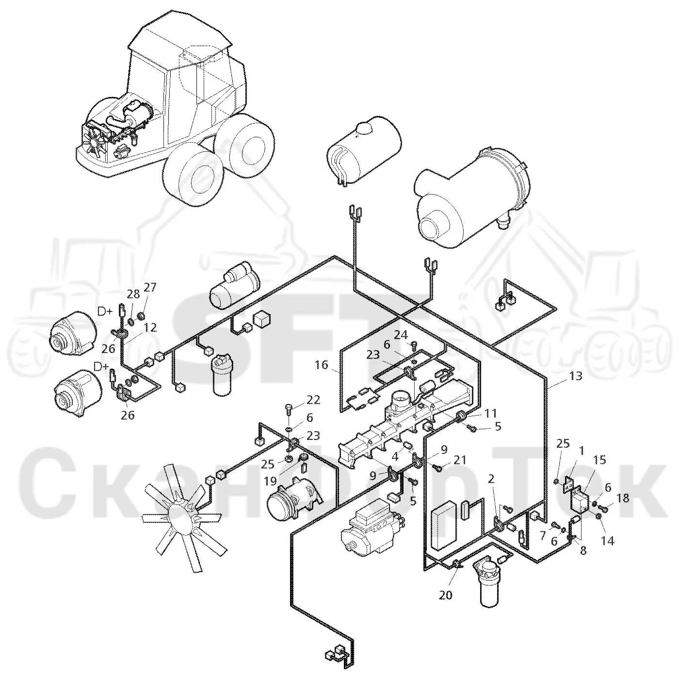Схема: Valmet / Форвардер / Valmet 890.2 / Valmet 890.2 / Каталог запасных частей / Двигатель / Комплект электрооборудования / Комплект кабелей двигателя