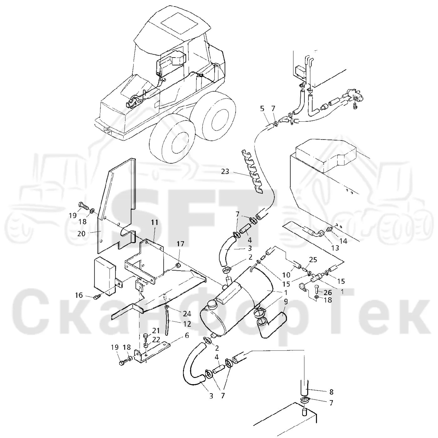 Схема: Valmet / Форвардер / Valmet 890.1 / Valmet 890.1 Ch. -117350, -119440 / Valmet 890.1 Ch. -117350, -11 / Каталог запасных частей / Двигатель / Подогреватель / Подогреватель Thermo 90 S