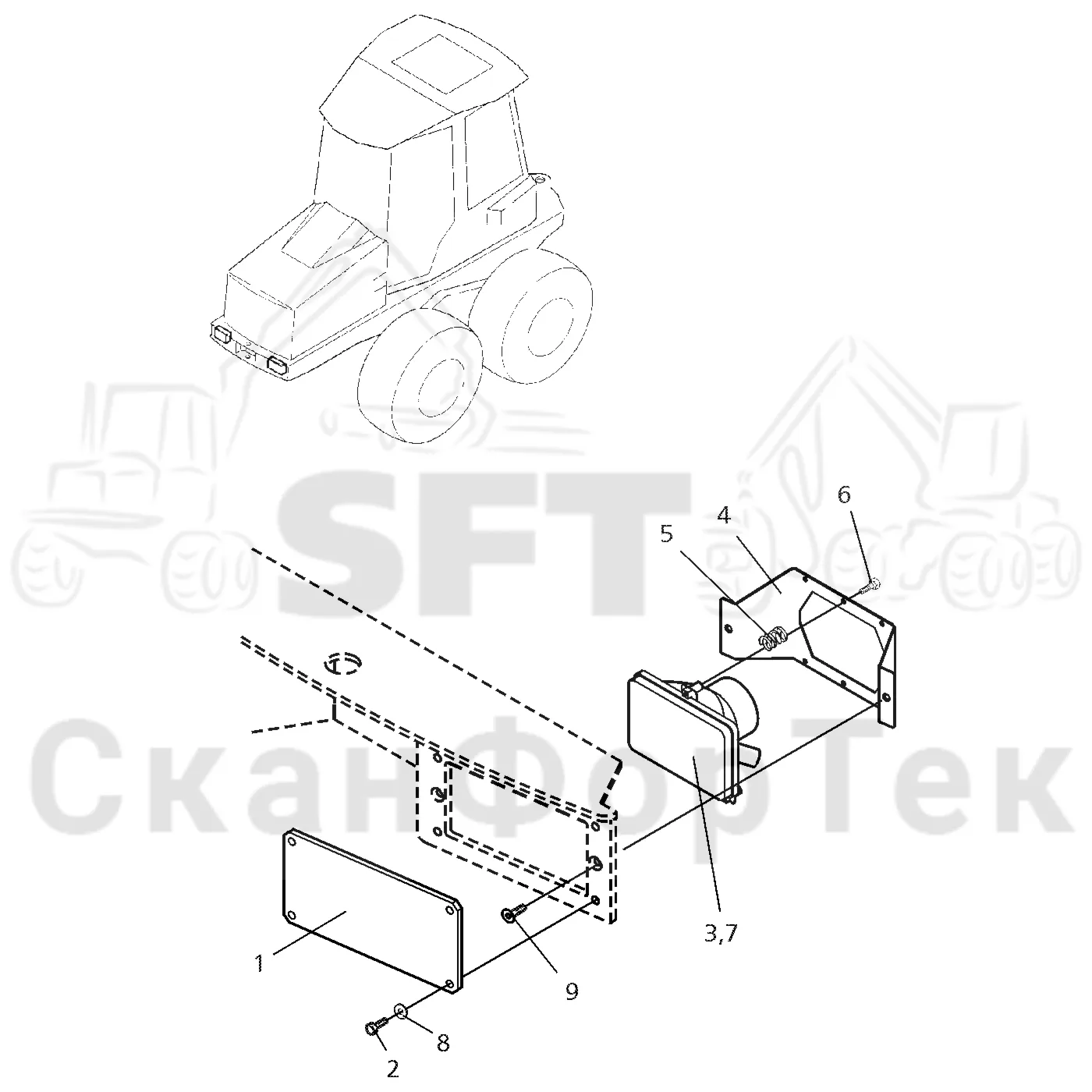 Схема: Valmet / Форвардер / Valmet 860.1 / Valmet 860.1 Ch. 115421- / Valmet 860.1 Ch. 115421- / Каталог запасных частей / шасси / Электрический Оборудование / Фара передняя