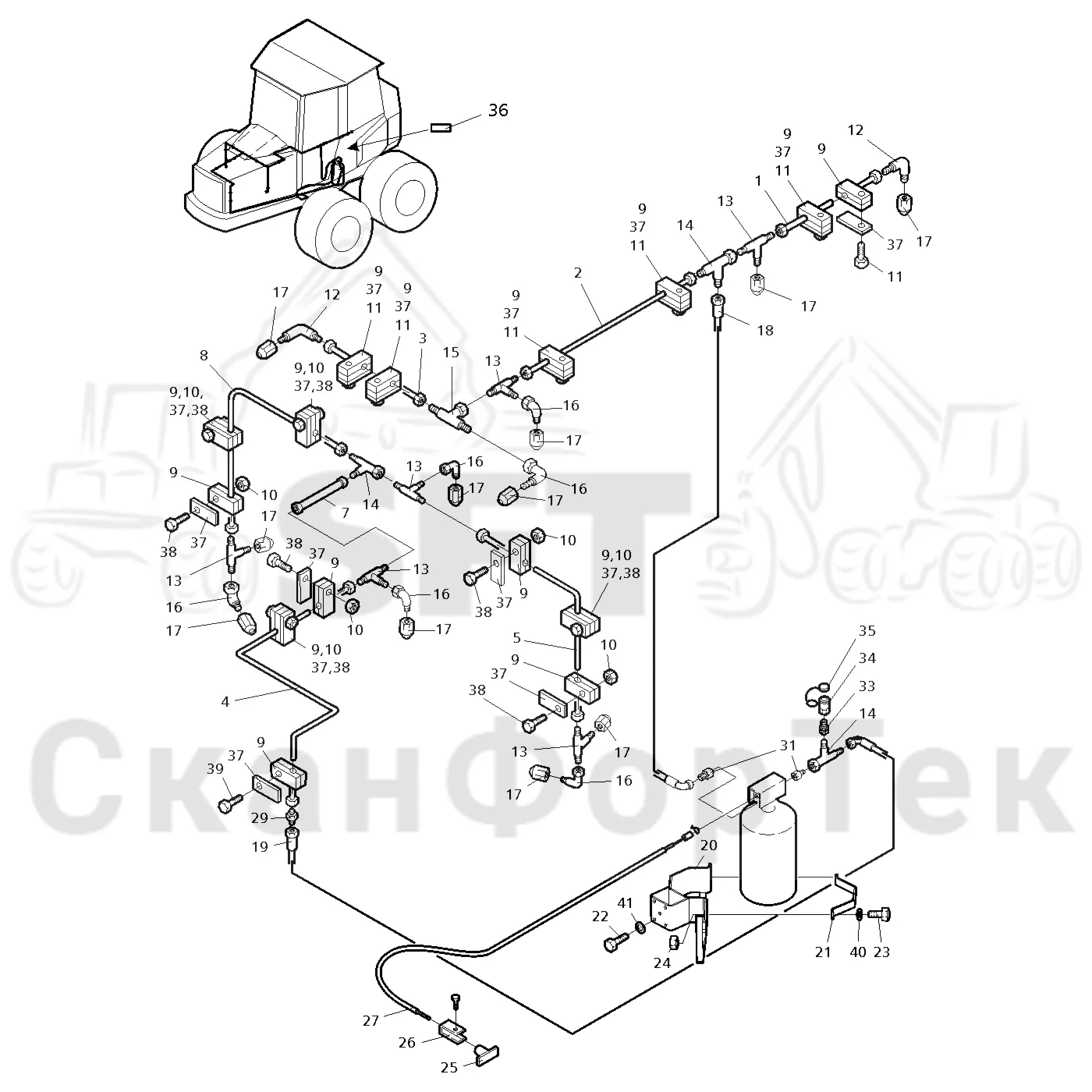 Схема: Valmet / Форвардер / Valmet 890.2 / Valmet 890.2 / Каталог запасных частей / шасси / Пожаротушение / Трубопровод пожаротушения