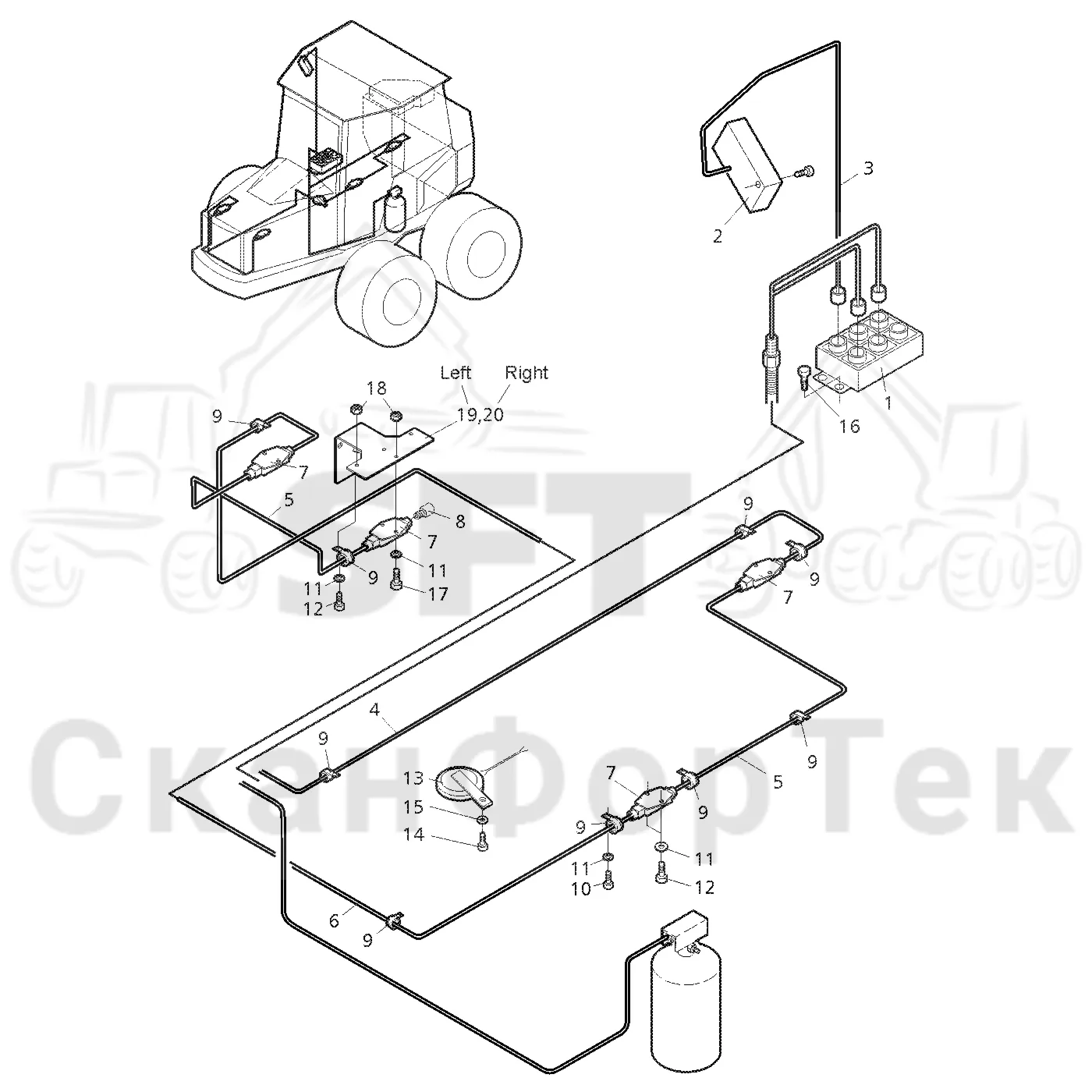 Схема: Valmet / Форвардер / Valmet 890.2 / Valmet 890.2 / Каталог запасных частей / шасси / Пожаротушение / Комплект электрооборудования пожаротушения