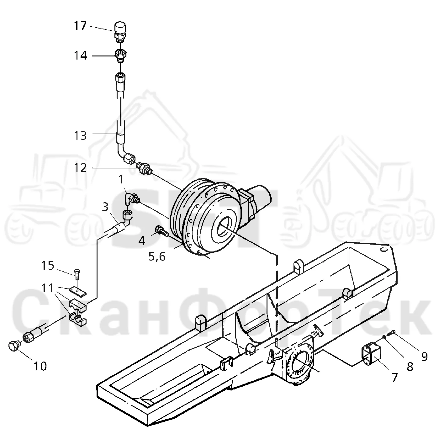 Схема: Valmet / Форвардер / Valmet 890.1 / Valmet 890.1 Ch. 117351-, 119441- / Valmet 890.1 Ch. 117351-, 119 / Каталог запасных частей / Тормоза / Тормозная коробка / Тормозная коробка передняя