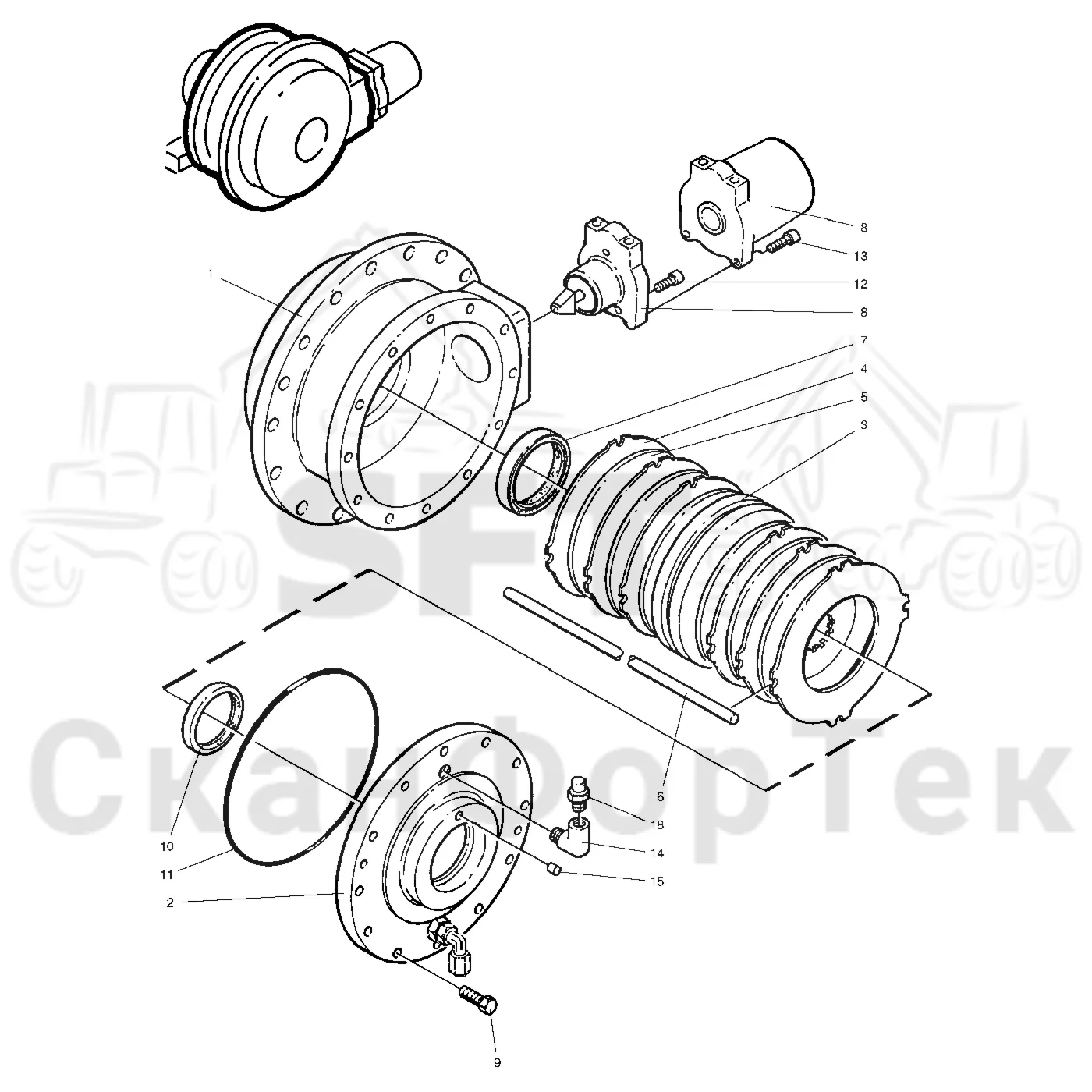 Схема: Valmet / Лесозаготовительные машины / Valmet 921 / Valmet 921 Ch -13270 / Valmet 921 Ch -13270 / Каталог запасных частей / Коробка передач / Мост каретки / Тормозная коробка