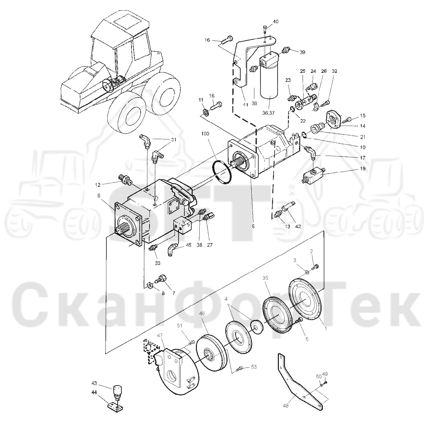 Схема: Valmet / Форвардер / Valmet 890.2 / Valmet 890.2 / Каталог запасных частей / Гидравлика / Гидравлические насосы / Регулировка насоса, подготовка почвы