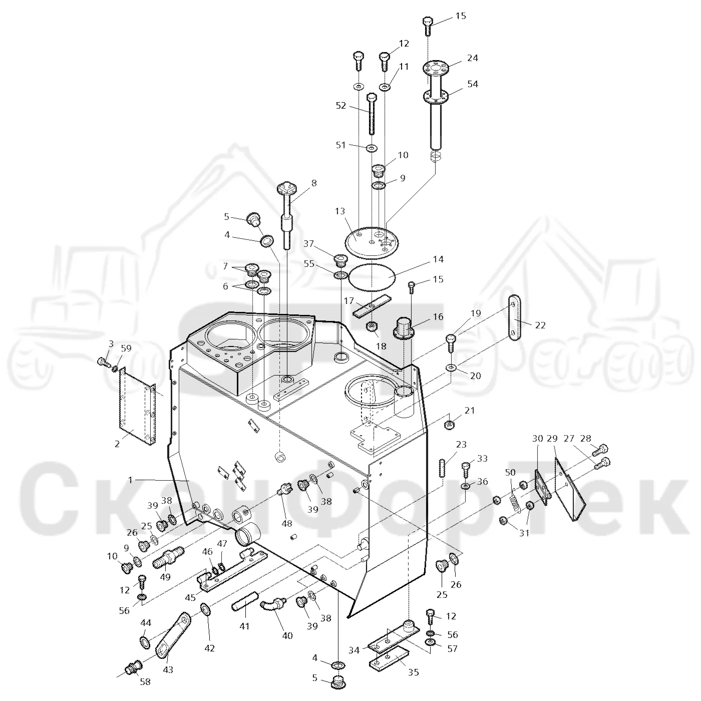 Схема: Valmet / Форвардер / Valmet 890.2 / Valmet 890.2 / Каталог запасных частей / Гидравлика / Бак гидравлики / Бак гидравлики