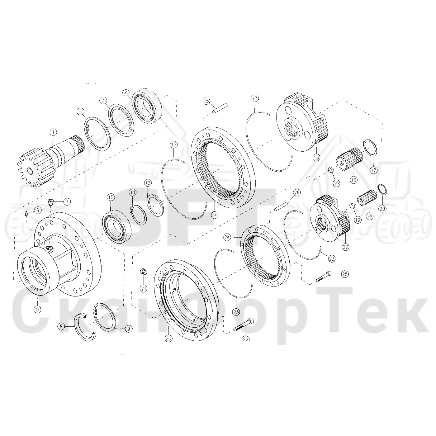 Схема: Valmet / Лесозаготовительные машины / Valmet 911.3 / Valmet 911.3 Ch - 311370 / Valmet 911.3 Ch - 311370 / Каталог запасных частей / Подъемный кран / Поворотный механизм