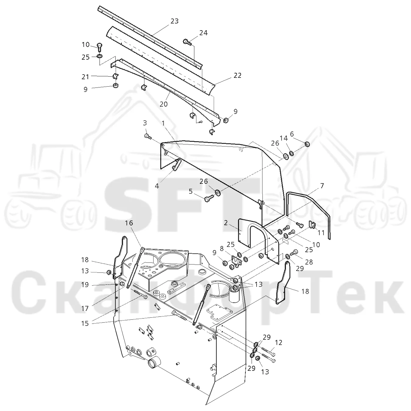 Схема: Valmet / Форвардер / Valmet 890.2 / Valmet 890.2 / Каталог запасных частей / Гидравлика / Бак гидравлики / Защитные крышки бака гидравлического масла