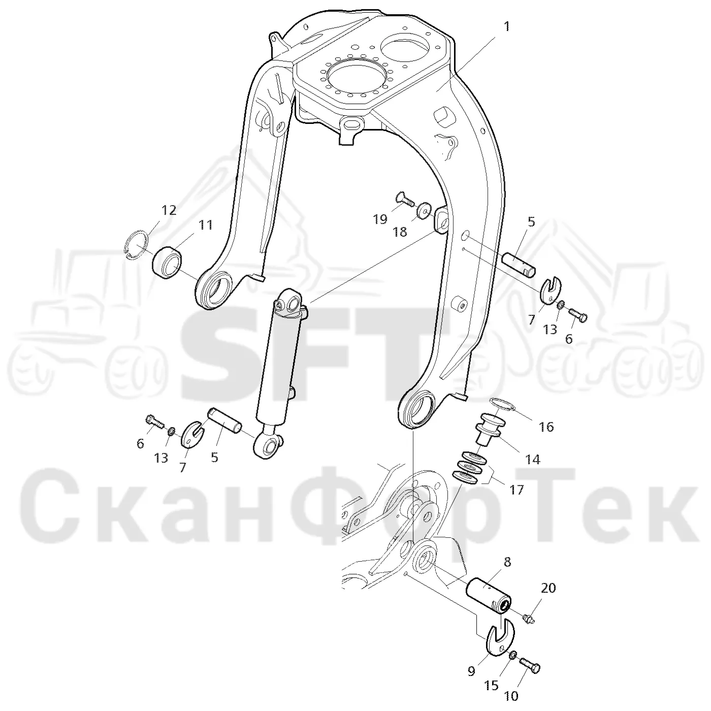 Схема: Valmet / Лесозаготовительные машины / Valmet 901.3 / Valmet 901.3 Ch -311190 / Valmet 901.3 Ch -311190 / Каталог запасных частей / Лесозаготовительное оборудование / Головка лесозаготовительной машины / Valmet 350 / Каталог запасных частей / шасси / Звено подвески / Звено подвески