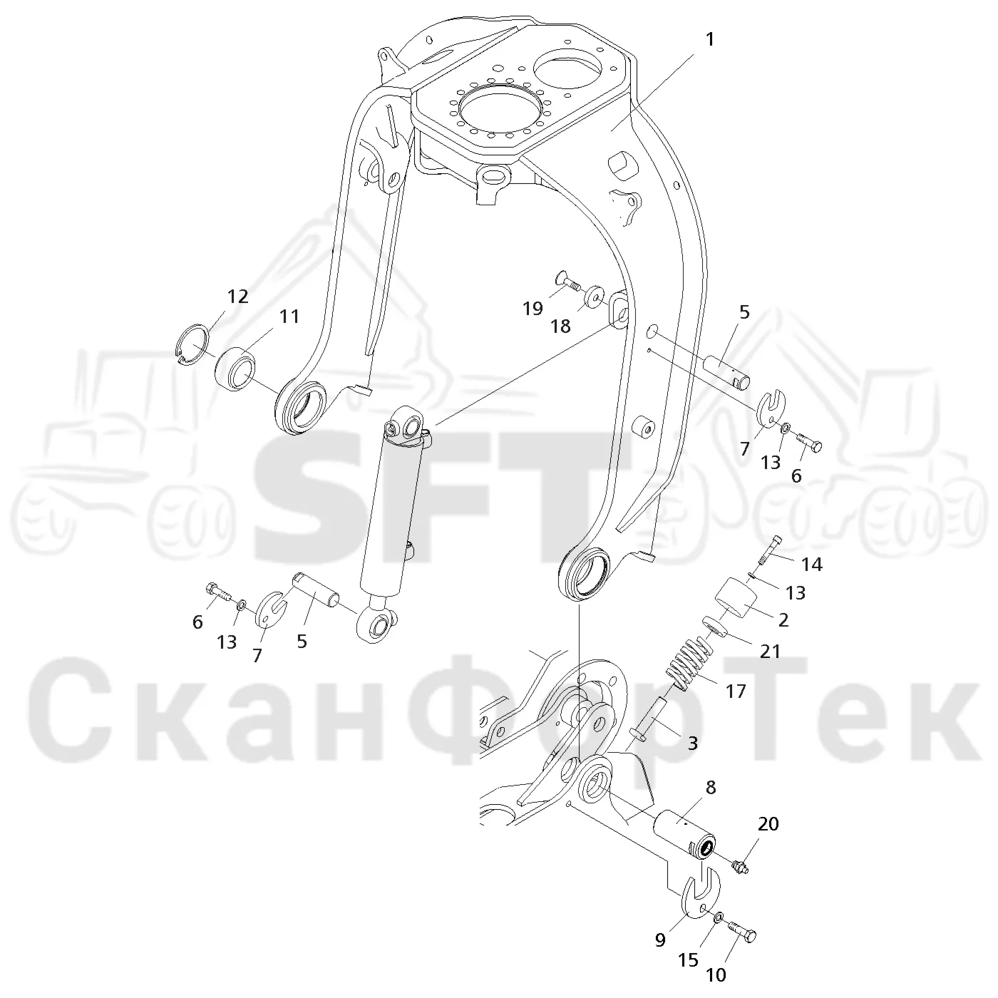 Схема: Valmet / Лесозаготовительные машины / Valmet 901TX / Valmet 901TX / Каталог запасных частей / Лесозаготовительное оборудование / Головка лесозаготовительной машины / Valmet 350.1 / Каталог запасных частей / шасси / Звено подвески / Звено подвески -111070