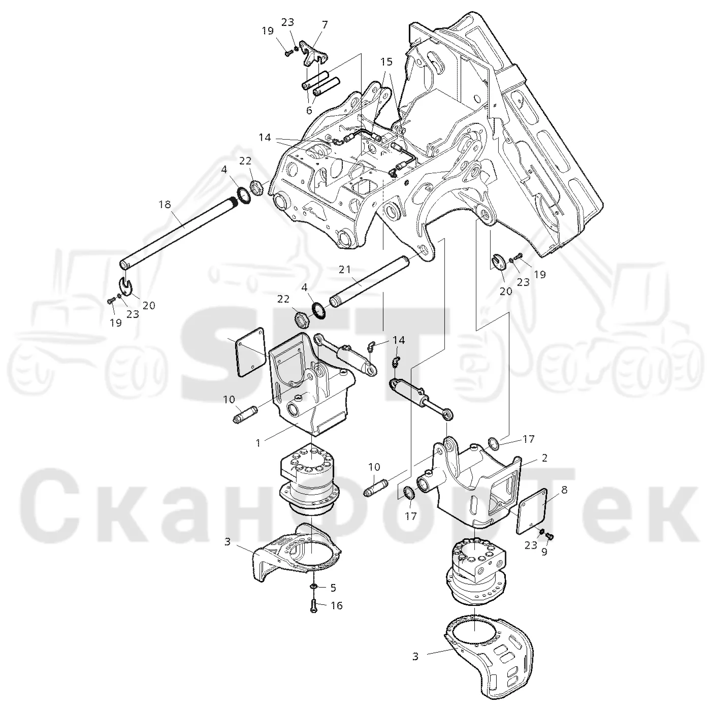 Схема: Valmet / Головки лесозаготовительной машины / Valmet 350 / Valmet 350 / Каталог запасных частей / Подача / шасси подающих роликов / шасси подающего ролика  11106-