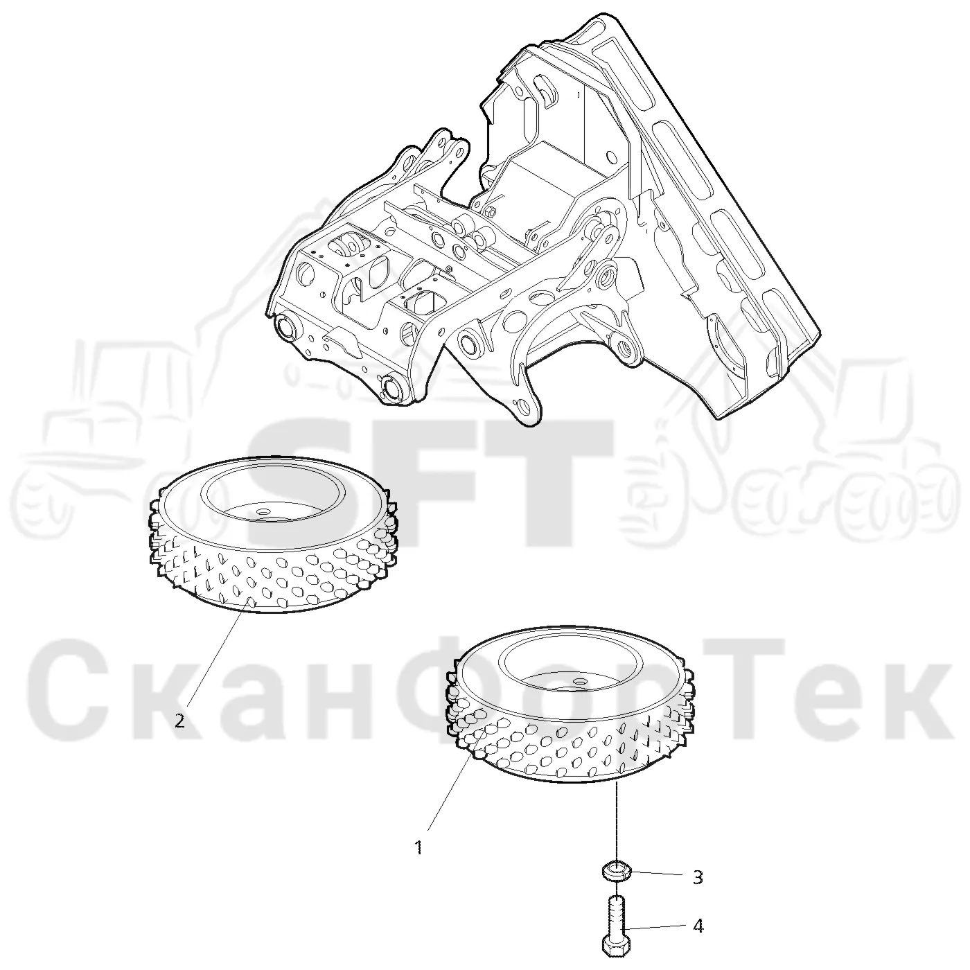 Схема: Valmet / Лесозаготовительные машины / Valmet 901.3 / Valmet 901.3 Ch -311190 / Valmet 901.3 Ch -311190 / Каталог запасных частей / Лесозаготовительное оборудование / Головка лесозаготовительной машины / Valmet 350 / Каталог запасных частей / Подача / Подающие ролики / Подающие ролики