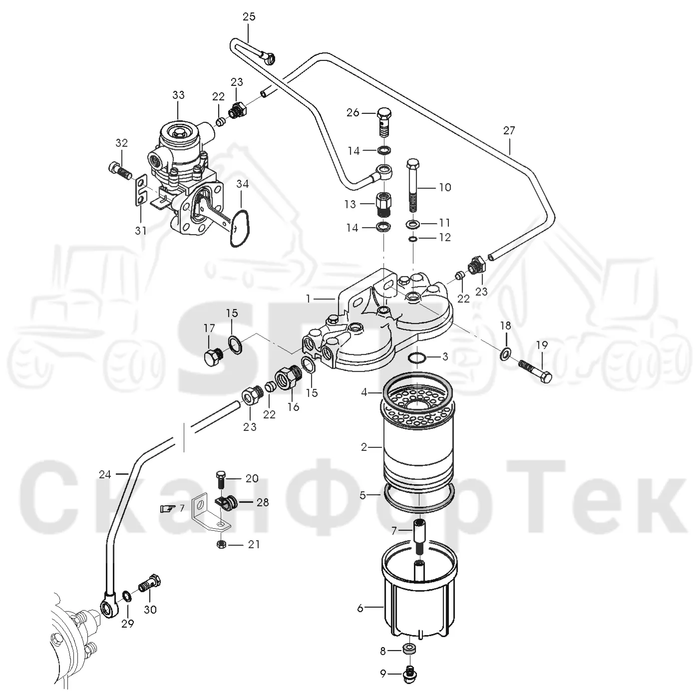 Схема: Valmet / Форвардер / Valmet 860.1 / Valmet 860.1 Ch. -115420 / Valmet 860.1 Ch. -115420 / Каталог запасных частей / Двигатель / Топливная система / Топливный фильтр