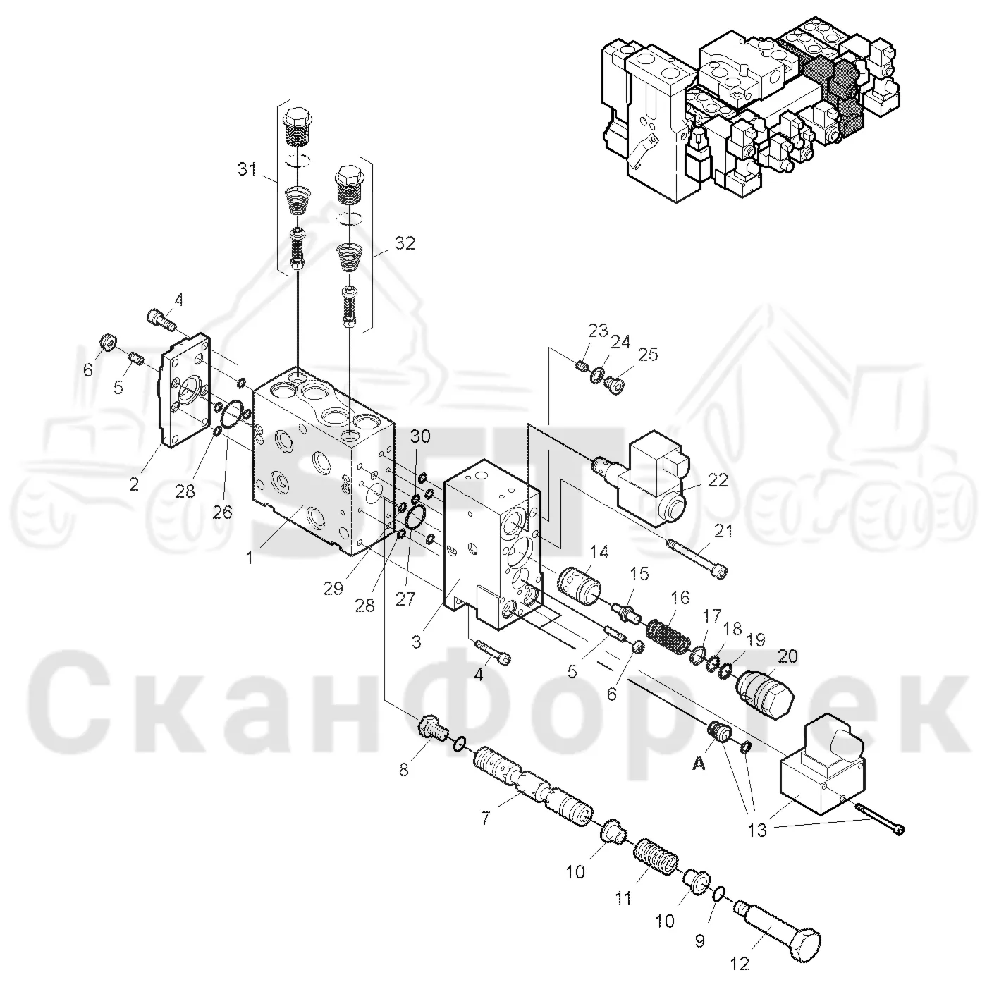 Схема: Valmet / Лесозаготовительные машины / Valmet 911.3 / Valmet 911.3 Ch 311371- / Valmet 911.3 Ch 311372- / Каталог запасных частей / Лесозаготовительное оборудование / Головка лесозаготовительной машины / Valmet 350 / Каталог запасных частей / Гидравлический клапан / Секция клапана Нож / Секция клапана Задержка задних ножей -11290