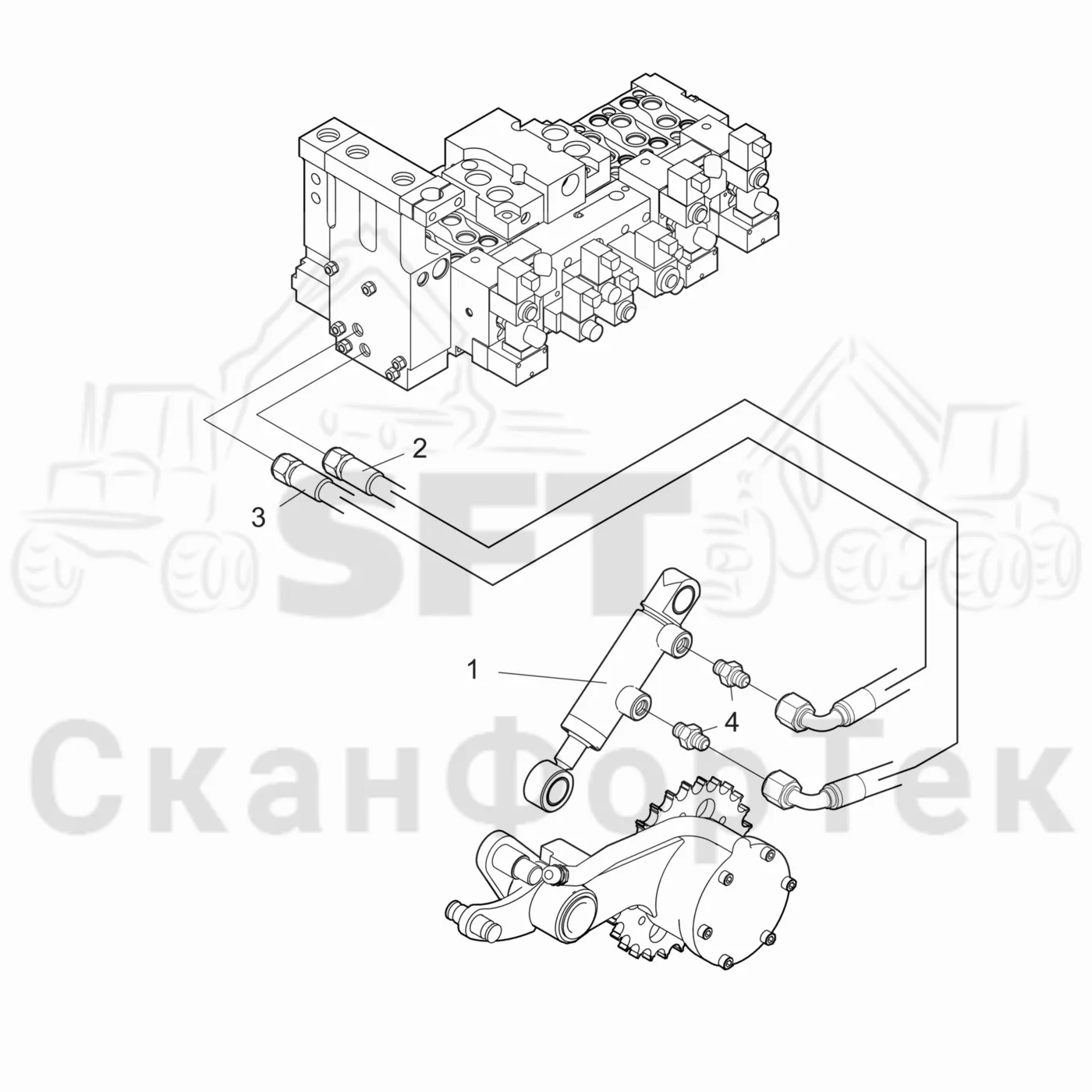 Схема: Valmet / Лесозаготовительные машины / Valmet 901.4 / Valmet 901.4 / Каталог запасных частей / Лесозаготовительное оборудование / Головка лесозаготовительной машины / Valmet 350.1 / Каталог запасных частей / Измерение / Гидравлика подъемного механизма мерного ролика / Гидравлика подъемного механизма мерного ролика -111320