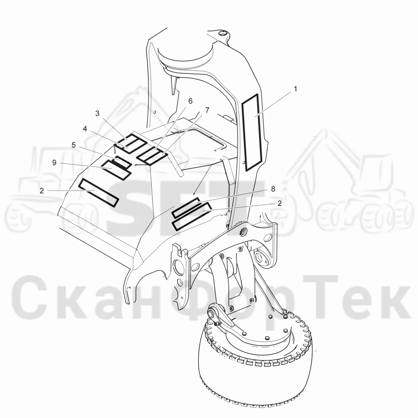 Схема: Valmet / Лесозаготовительные машины / Valmet 911.3 / Valmet 911.3 Ch 311371- / Valmet 911.3 Ch 311372- / Каталог запасных частей / Лесозаготовительное оборудование / Головка лесозаготовительной машины / Valmet 360.2 / Каталог запасных частей / шасси / Бирки / Бирки Польша