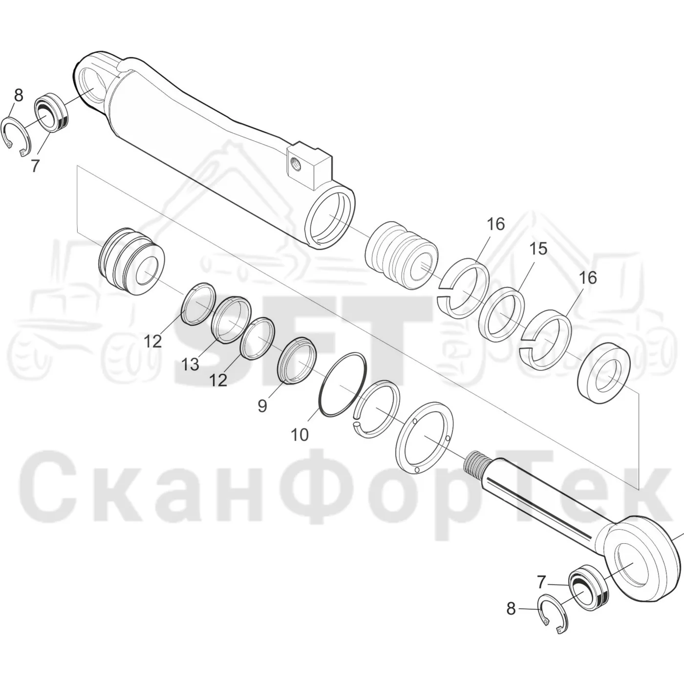 Схема: Valmet / Лесозаготовительные машины / Valmet 911.3 / Valmet 911.3 Ch - 311370 / Valmet 911.3 Ch - 311370 / Каталог запасных частей / Лесозаготовительное оборудование / Головка лесозаготовительной машины / Valmet 360.1 / Valmet 360.1 / Valmet 360.1 Ch. -111830 / Каталог запасных частей / Подача / Гидравлическое оборудование открывания и закрывания подающих роликов / Запасные части цилиндра-211957