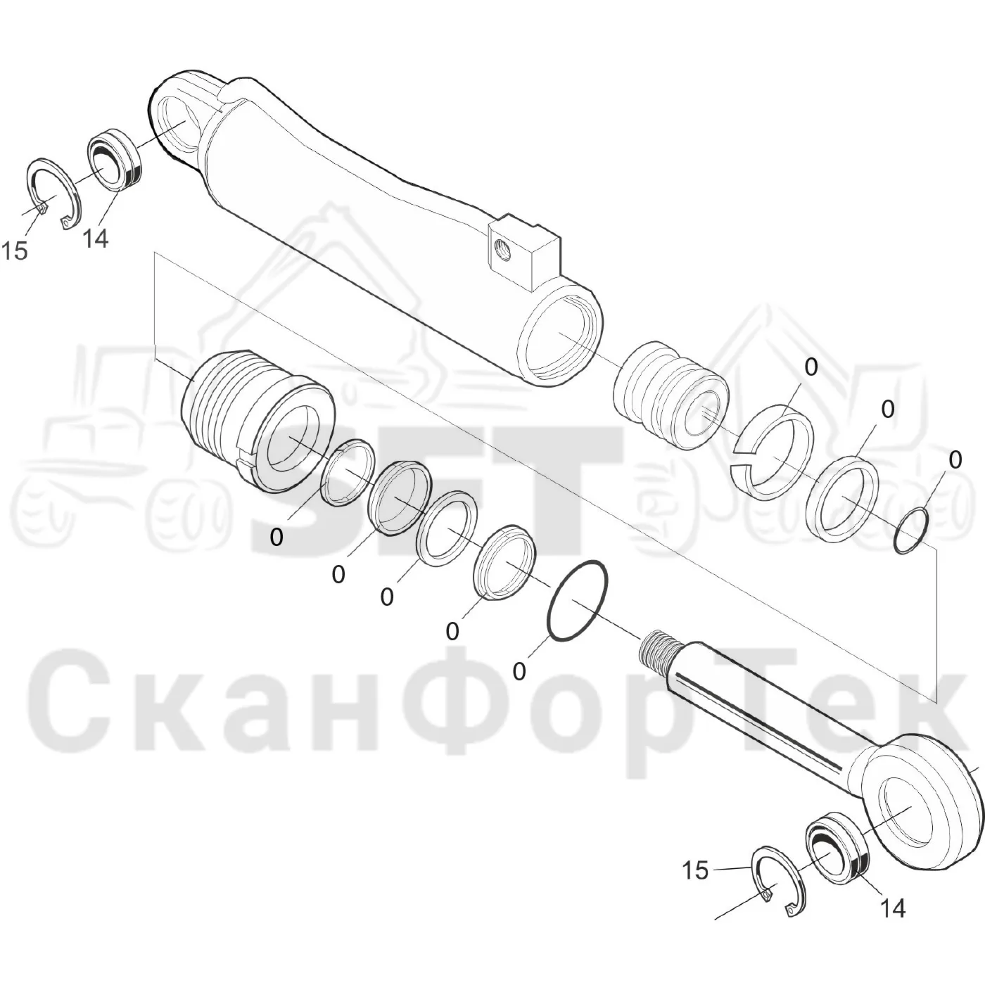Схема: Valmet / Лесозаготовительные машины / Valmet 931 / Valmet 931 / Каталог запасных частей / Лесозаготовительное оборудование / Головка лесозаготовительной машины / Valmet 360.2 / Каталог запасных частей / Валка леса / Валочное гидравлическое оборудование / Запасные части цилиндра