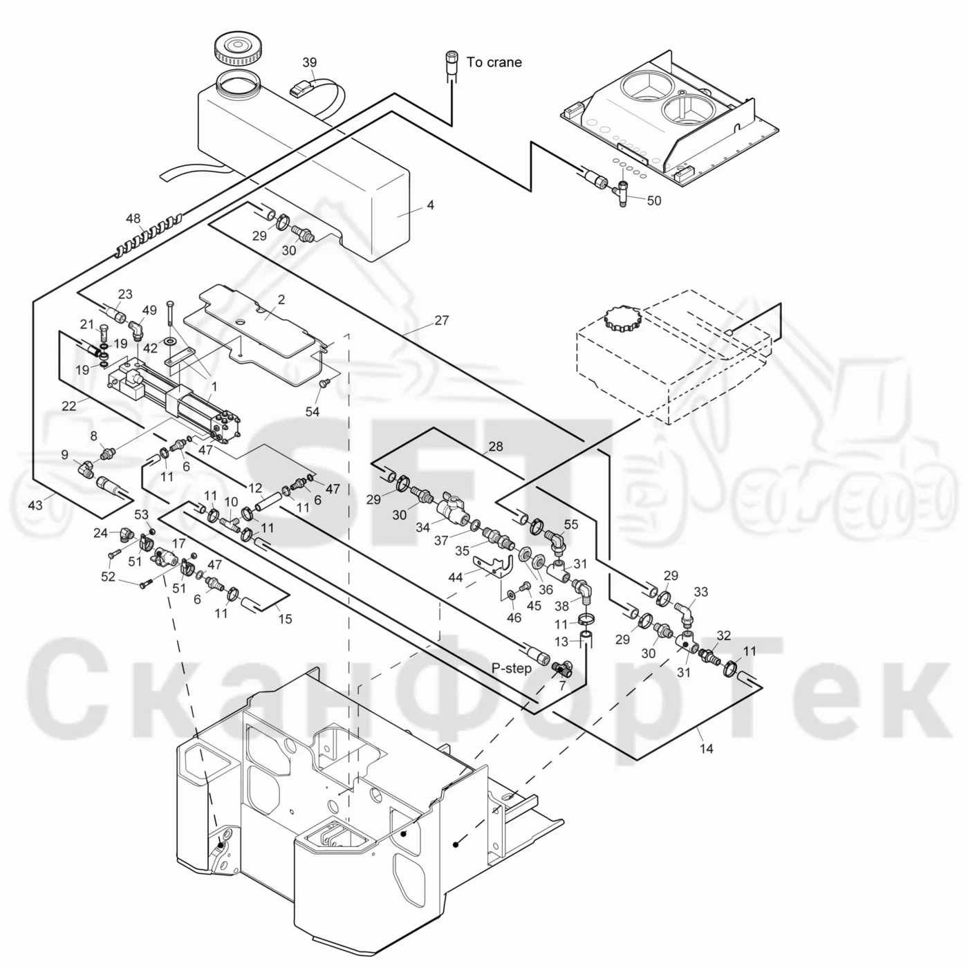Схема: Komatsu / Лесозаготовительные машины / 901TX .1 / Каталог запасных частей / Лесозаготовительное оборудование / Лесозаготовительное оборудование / Корчевка пней Гидравлика