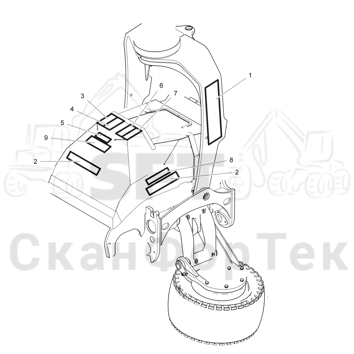 Схема: Valmet / Лесозаготовительные машины / Valmet 931 / Valmet 931 / Каталог запасных частей / Лесозаготовительное оборудование / Головка лесозаготовительной машины / Valmet 370.2 / Каталог запасных частей / шасси / Бирки / Бирки Испания