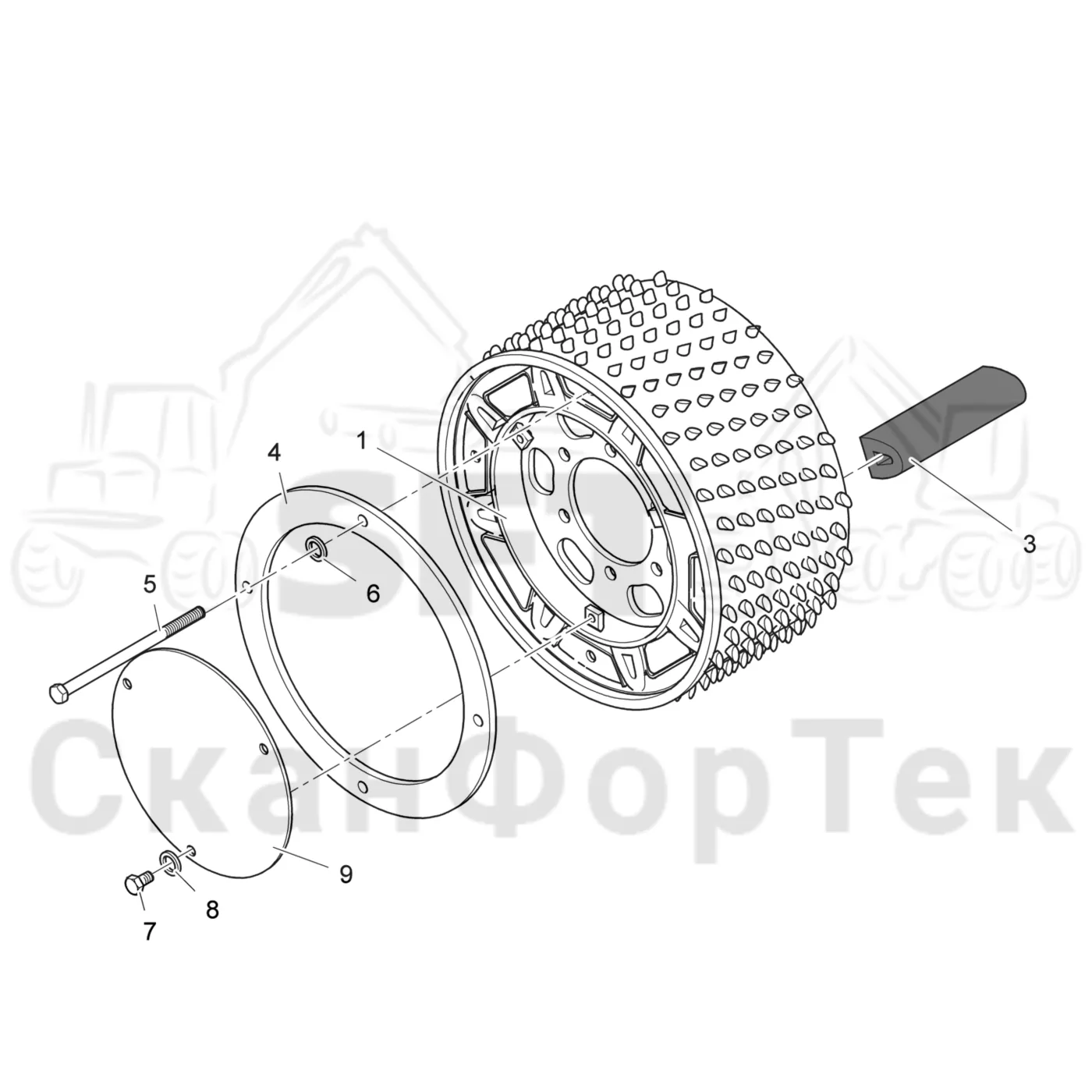 Схема: Valmet / Головки лесозаготовительной машины / Valmet 370.2 / Valmet 370.2 / Каталог запасных частей / Подача / Подающие ролики VFR 7031 / Запасные части подающего ролика