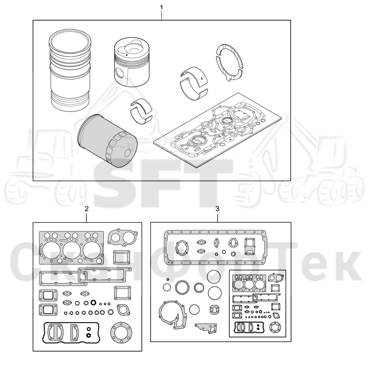 Схема: Valmet / Форвардер / Valmet 840.4 / Valmet 840.4 / Каталог запасных частей / Двигатель / Комплект прокладок / Комплект прокладок