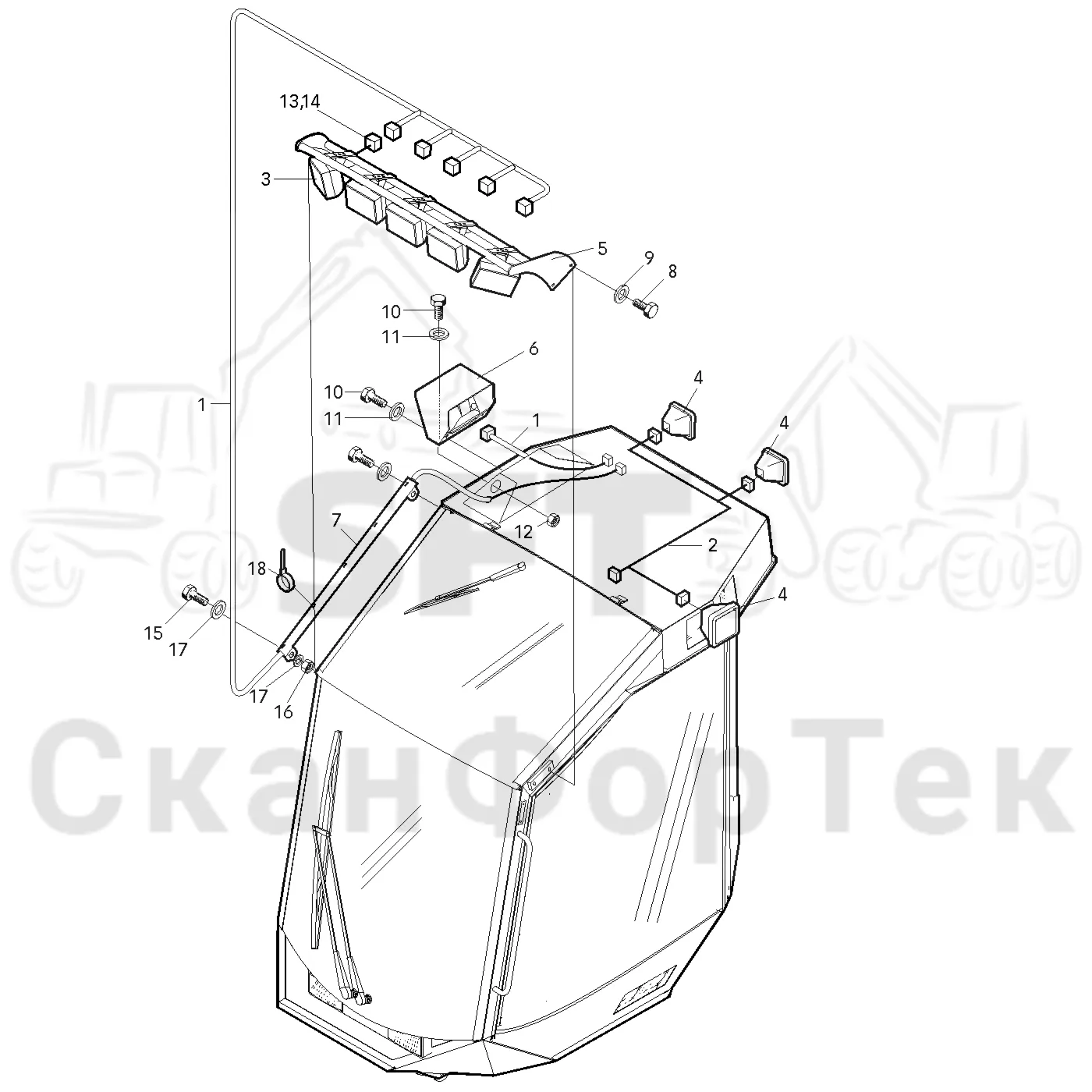 Схема: Valmet / Лесозаготовительные машины / Valmet 801 c / Valmet 801c Ch -11730 / Valmet 801c Ch -11730 / Каталог запасных частей / Кабина / Кабина / Рабочие лампы, галогеновые / Рабочие лампы, галогеновые CRN кран