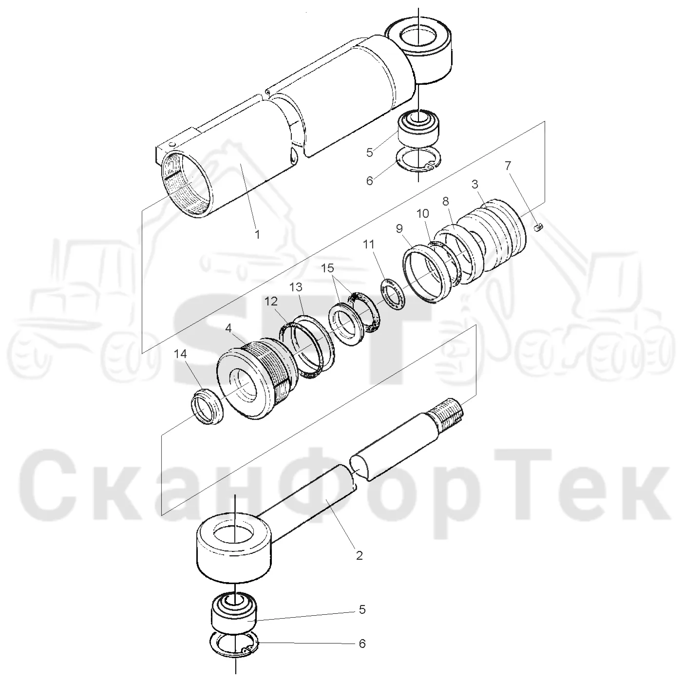 Схема: Valmet / Головки лесозаготовительной машины / Valmet 945 S2 / Valmet 945 S2 / Каталог запасных частей / Valmet 945 S2 / Подача / Запасные части цилиндра Ch-10749