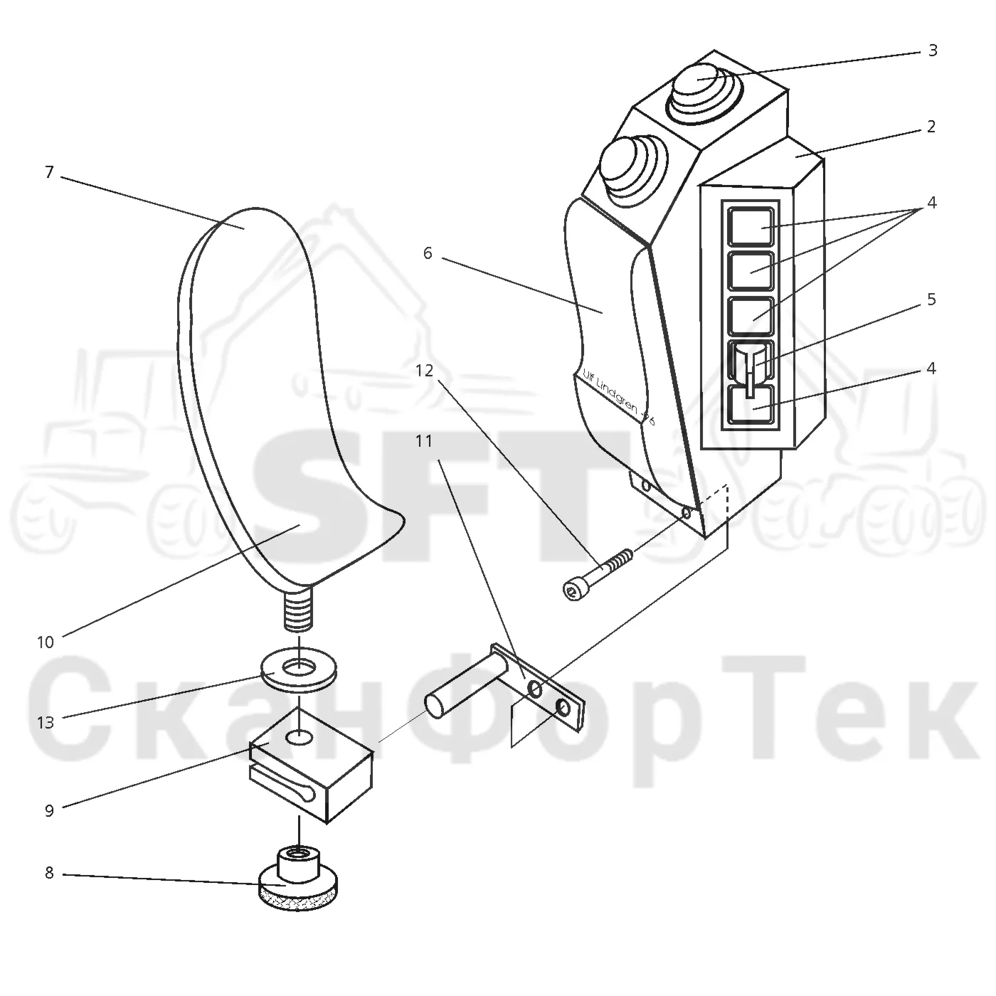 Схема: Valmet / Форвардер / Valmet 840.1 / Valmet 840.1 / Каталог запасных частей / Оборудование захвата / Захват / Valmet 901.2 Ch. -211060 / Каталог запасных частей / Лесозаготовительное оборудование / Головка лесозаготовительной машины / Valmet 945.1 / Valmet 945.1 / Каталог запасных частей / шасси / Ручка манипулятора левая Vмм 2000
