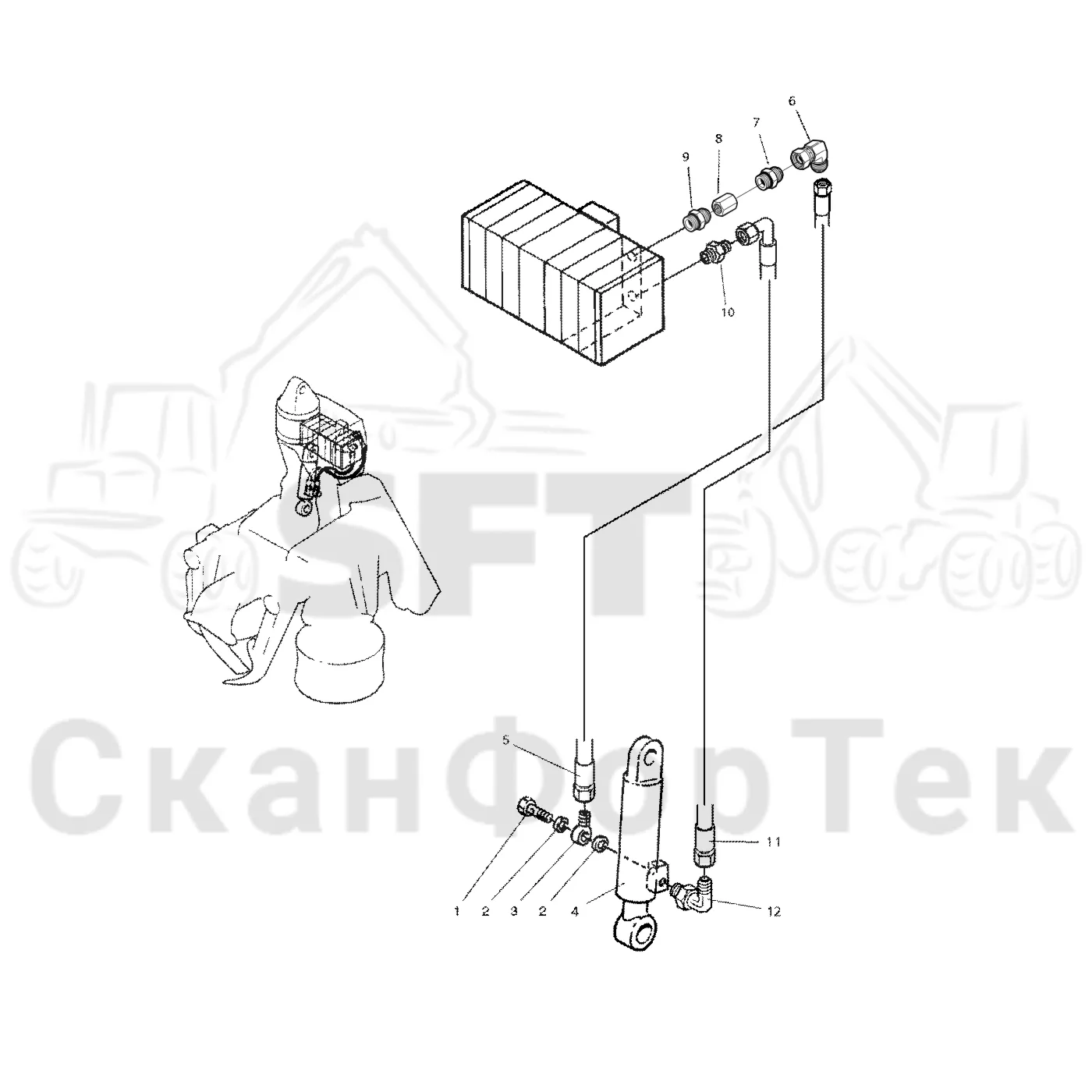 Схема: Valmet / Лесозаготовительные машины / Valmet 901.1 / Valmet 901.1 / Каталог запасных частей / Лесозаготовительное оборудование / Головка лесозаготовительной машины / Valmet 945.1 / Valmet 945.1 / Каталог запасных частей / Валка леса / Гидравлическое оборудование наклона