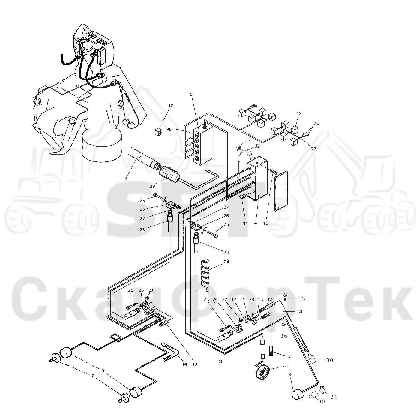 Схема: Valmet / Лесозаготовительные машины / Valmet 901.1 / Valmet 901.1 / Каталог запасных частей / Лесозаготовительное оборудование / Головка лесозаготовительной машины / Valmet 945.1 / Valmet 945.1 / Каталог запасных частей / шасси / Комплект электрооборудования CRH