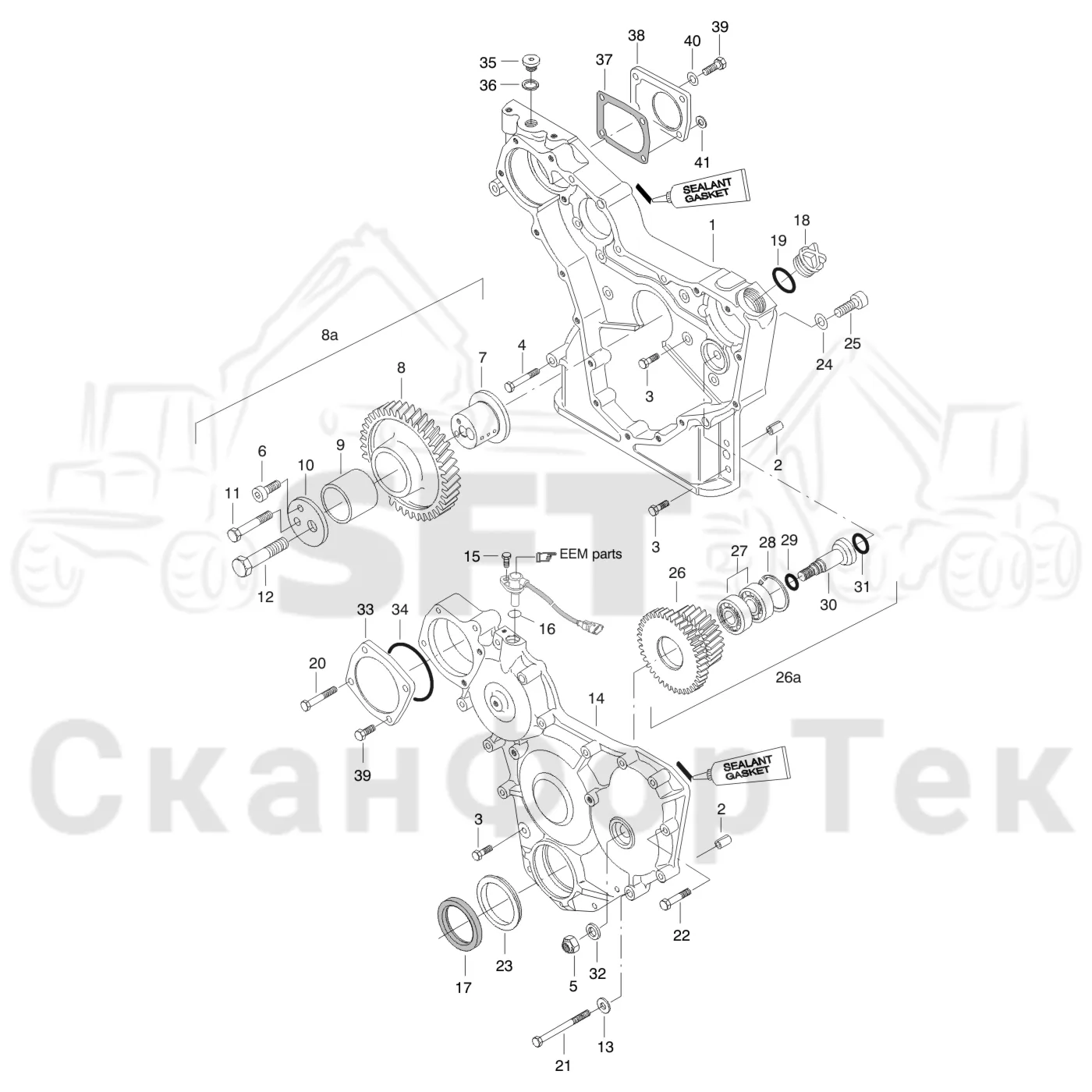 Схема: Valmet / Форвардер / Valmet 840.4 / Valmet 840.4 / Каталог запасных частей / Двигатель / Блок двигателя / Корпус редуктора