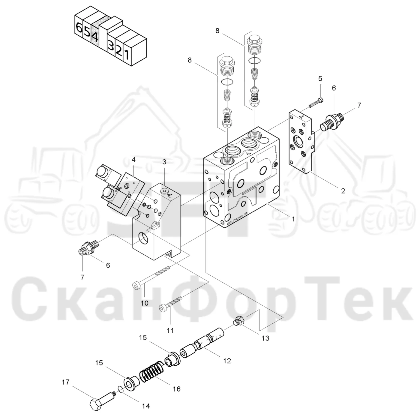 Схема: Valmet / Форвардер / Valmet 890.3 / Valmet 890.3 / Каталог запасных частей / Оборудование захвата / Захват / Valmet 901.2 Ch. -211060 / Каталог запасных частей / Лесозаготовительное оборудование / Головка лесозаготовительной машины / Valmet 945.1 / Valmet 945.1 / Каталог запасных частей / Гидравлический клапан / Клапан 4, питающий