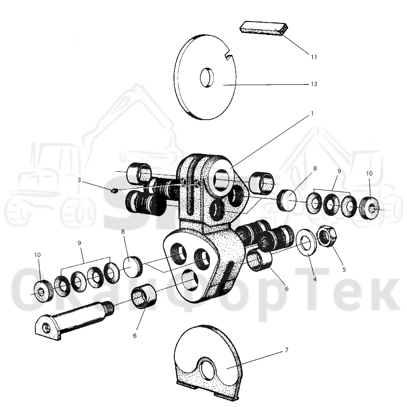 Схема: Valmet / Головки лесозаготовительной машины / Valmet 960 / Valmet 960 / Каталог запасных частей / Valmet 960 / Поворотные устройства и звенья / Демпфер поворота