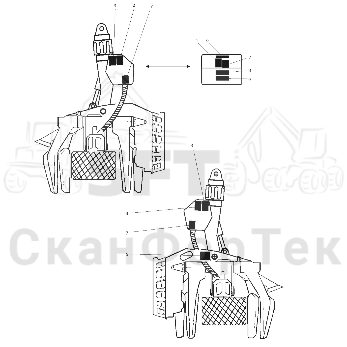 Схема: Valmet / Лесозаготовительные машины / Valmet 911.1 / Valmet 911.1 Ch 113011- / Valmet 911.1 Ch 113011- / Каталог запасных частей / Лесозаготовительное оборудование / Головка лесозаготовительной машины / Valmet 965 S2 / Valmet 965 / Каталог запасных частей / шасси / Бирки