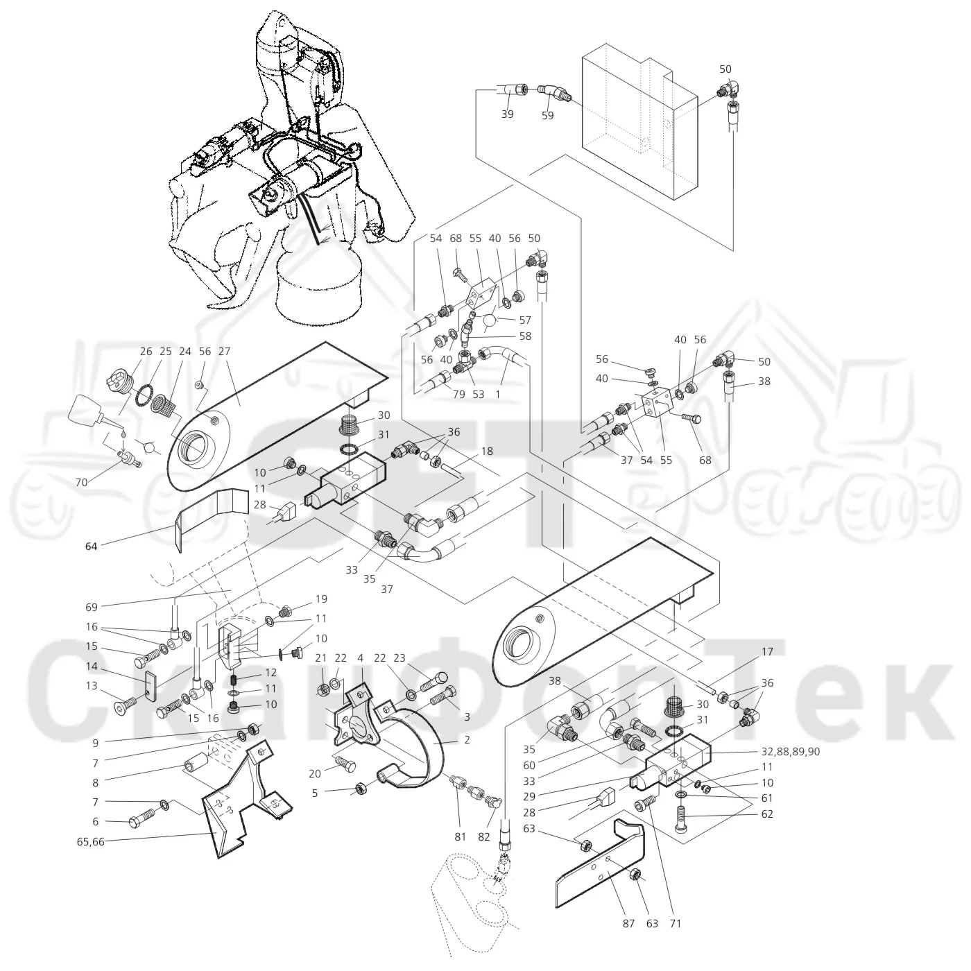 Схема: Valmet / Головки лесозаготовительной машины / Valmet 965 S2 / Valmet 965 S2 / Valmet 965 / Каталог запасных частей / Резка / Цветовая маркировка