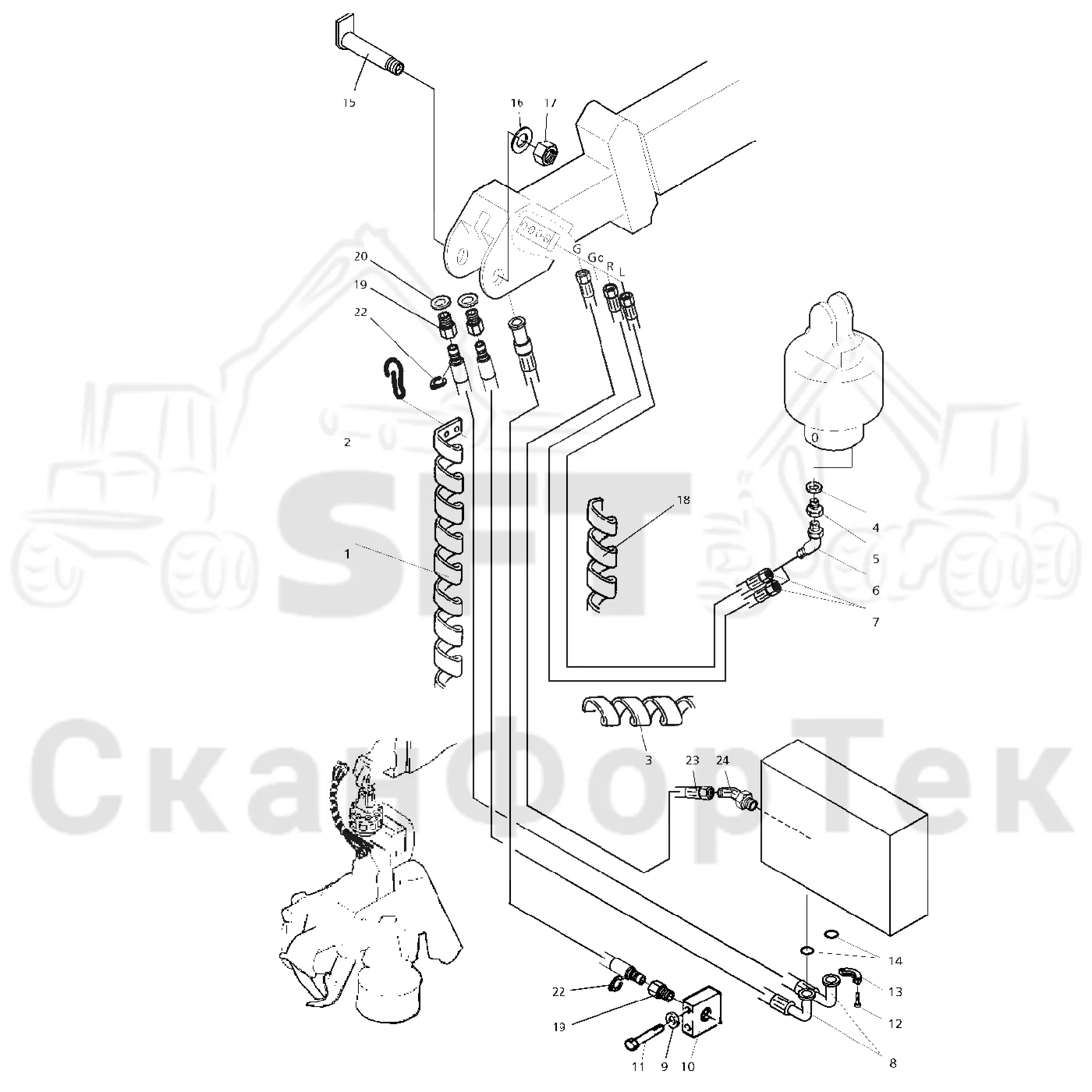 Схема: Valmet / Головки лесозаготовительной машины / Valmet 965 S2 / Valmet 965 S2 / Valmet 965 / Каталог запасных частей / Поворотные устройства и звенья / Головка подъемного крана 1400