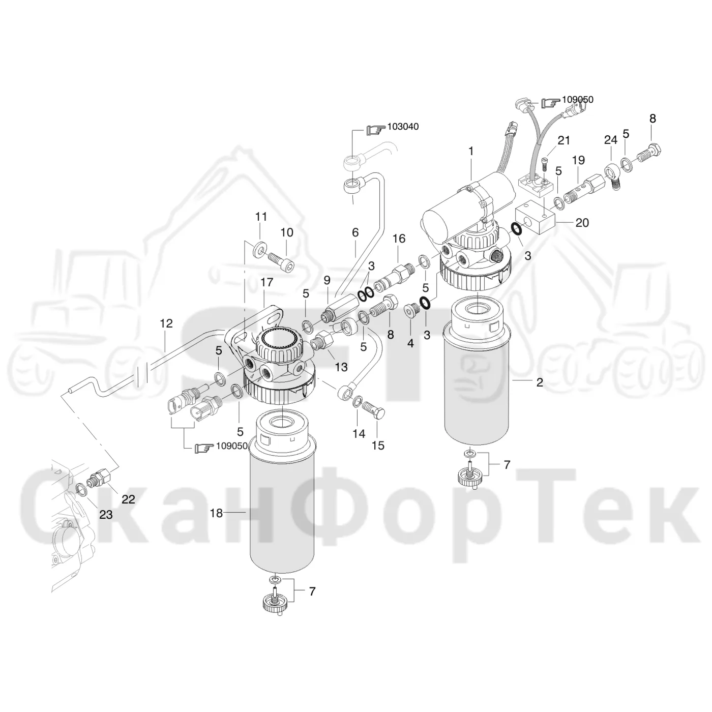 Схема: Komatsu / Форвардер / 840.4 / Каталог запасных частей / Двигатель / Топливная система / Топливный фильтр