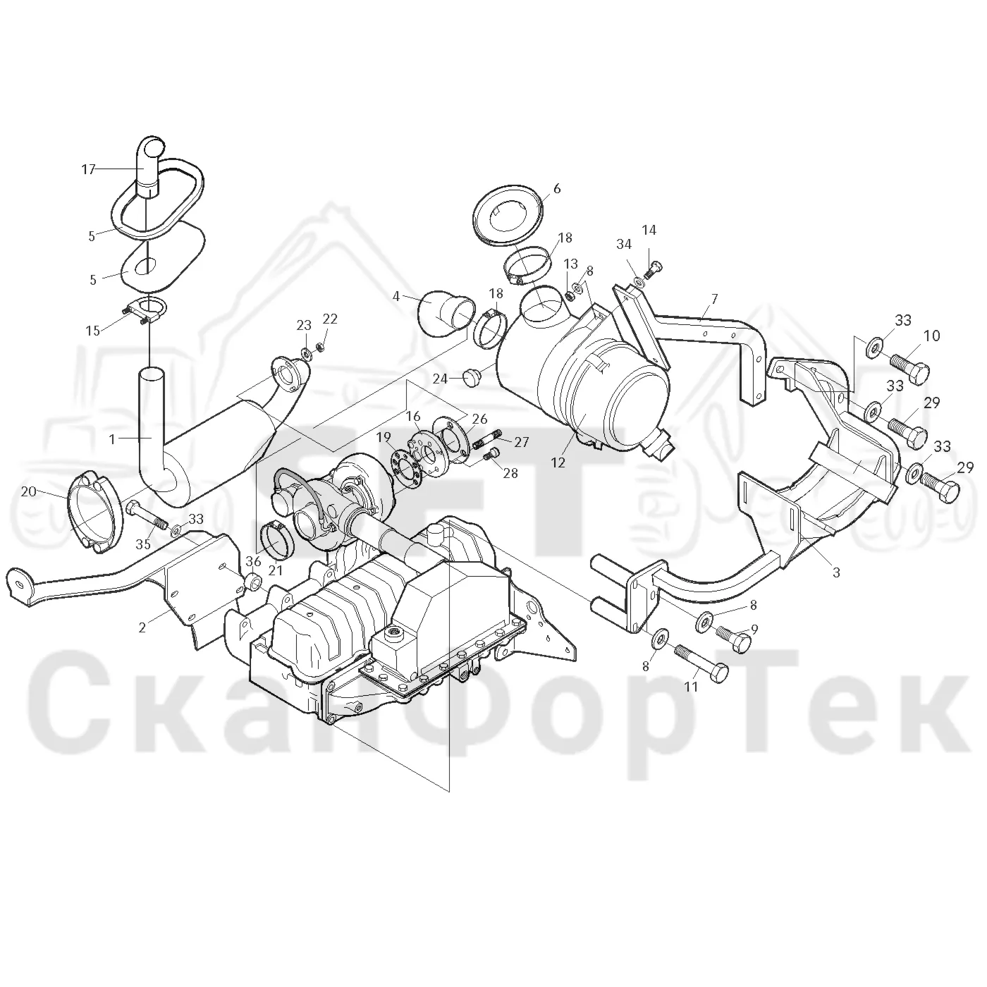Схема: Valmet / Лесозаготовительные машины / Valmet 801 c / Valmet 801c Ch -11730 / Valmet 801c Ch -11730 / Каталог запасных частей / Двигатель / Впуск - выпуск / Впуск - выпуск
