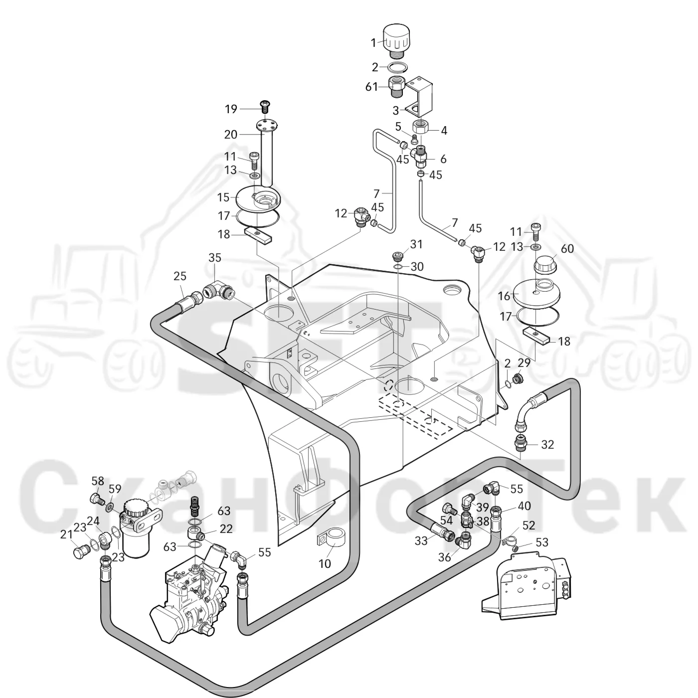Схема: Valmet / Форвардер / Valmet 840.2 / Valmet 840.2  Ch. -211120 / Valmet 840.2  Ch. -211120 / Каталог запасных частей / Оборудование захвата / Захват / Valmet 801c Ch -11730 / Каталог запасных частей / Двигатель / Топливная система / Топливная система